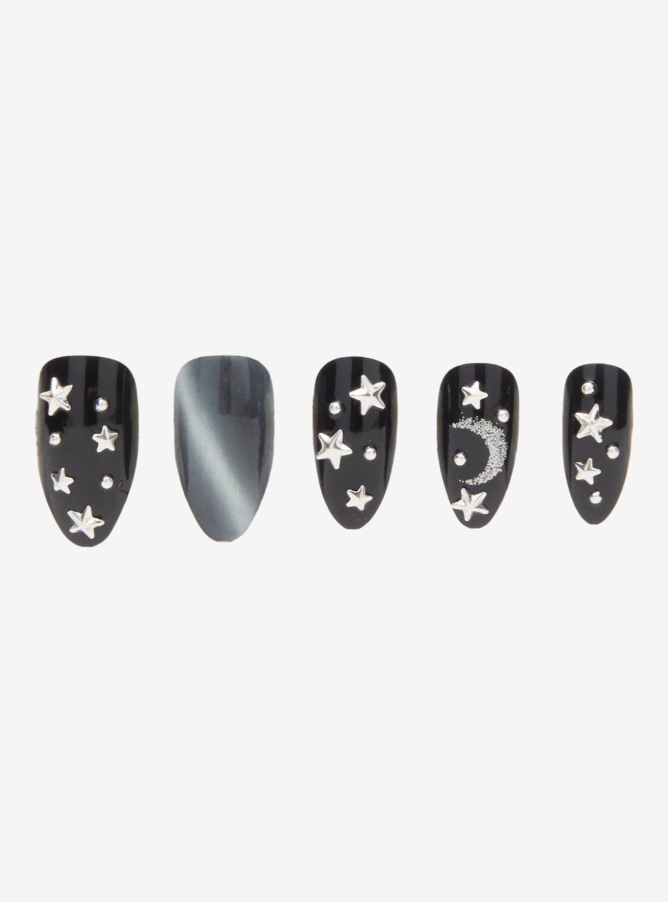 Blackheart Silver Celestial Press-On Nail Set, , alternate