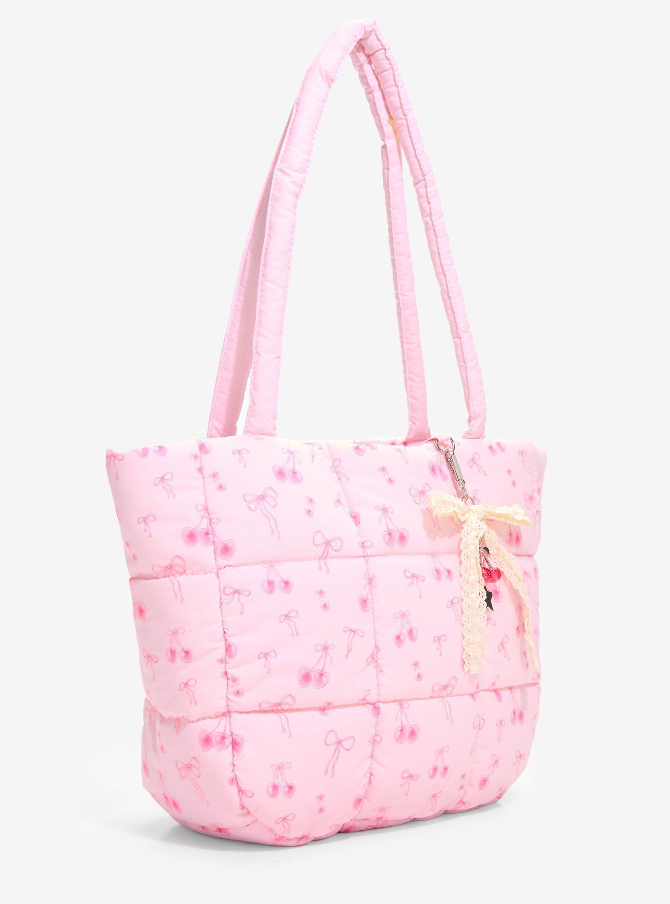 Pink Cherry Puffer Tote Bag, , hi-res