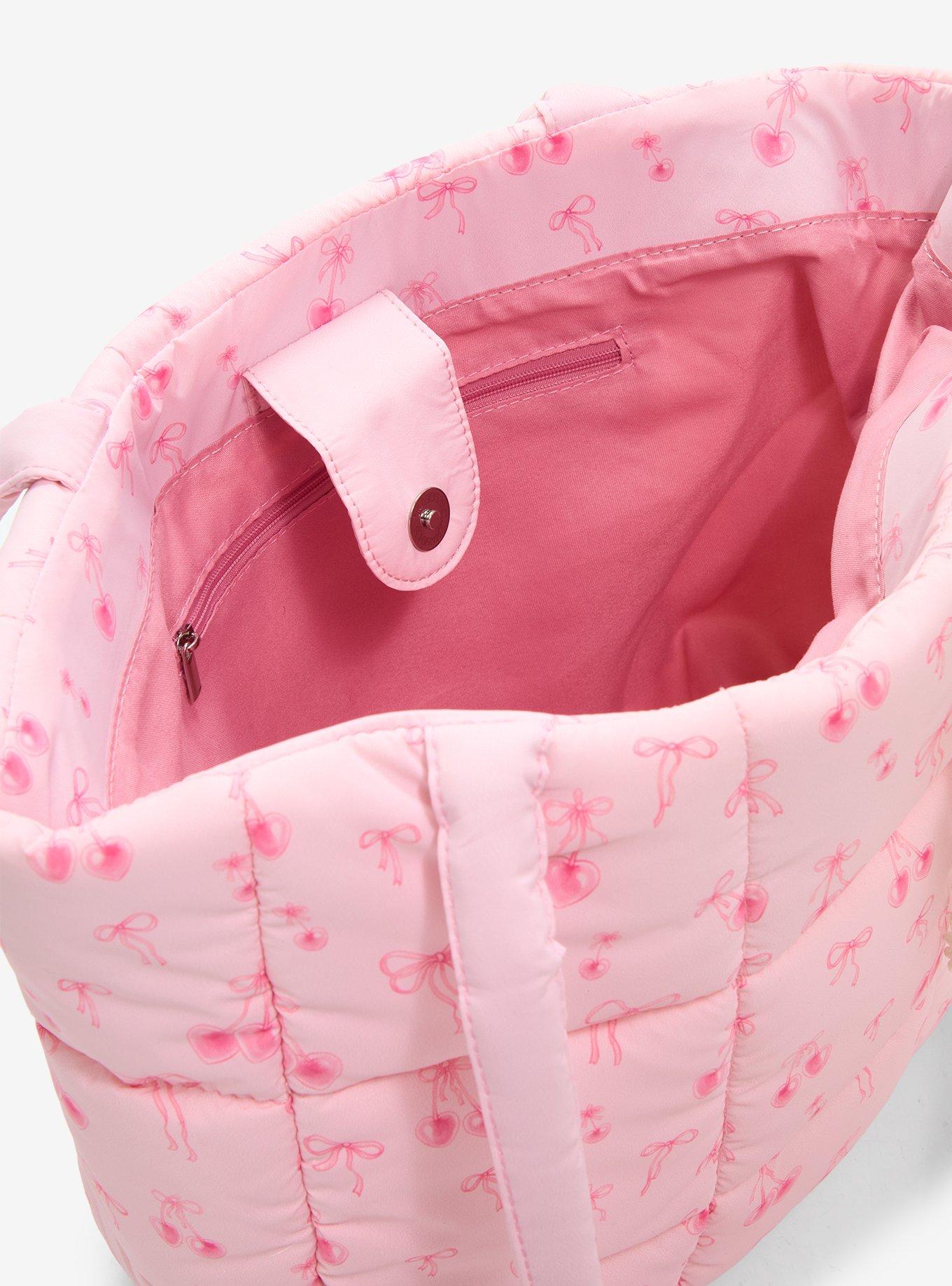 Pink Cherry Puffer Tote Bag, , alternate