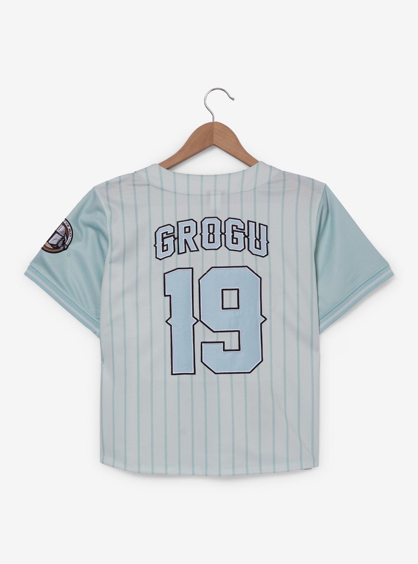 Star Wars The Mandalorian Grogu Women's Plus Size Cropped Striped Baseball Jersey - BoxLunch Exclusive, , hi-res