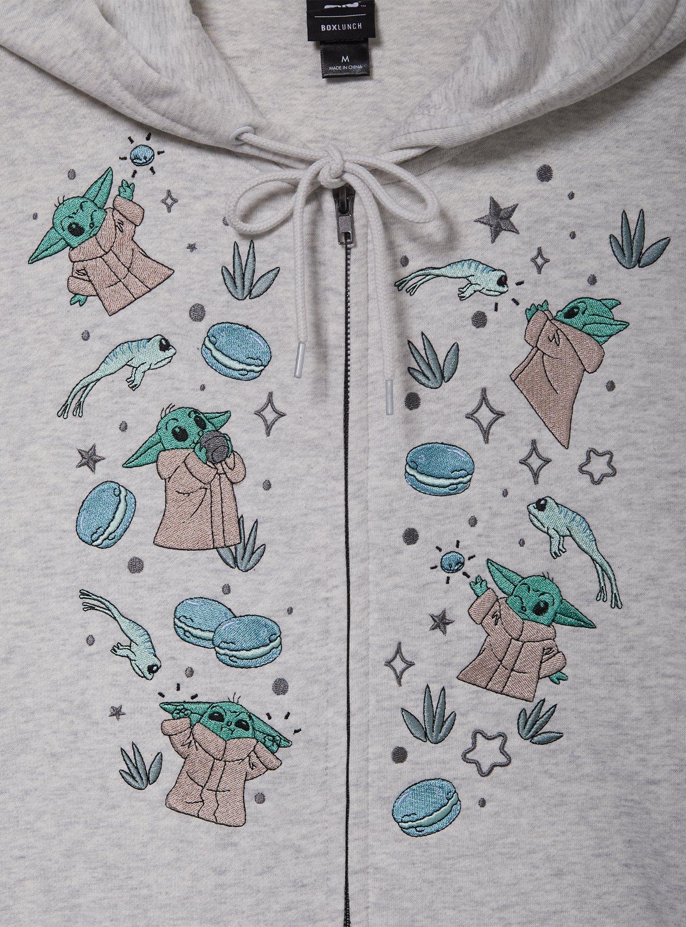 Star Wars The Mandalorian Grogu & Frogs Embroidered Zippered Hoodie - BoxLunch Exclusive, HEATHER, alternate