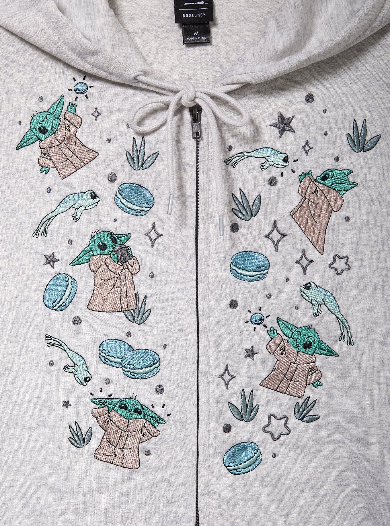 Star Wars The Mandalorian Grogu & Frogs Embroidered Zippered Hoodie - BoxLunch Exclusive, HEATHER, alternate