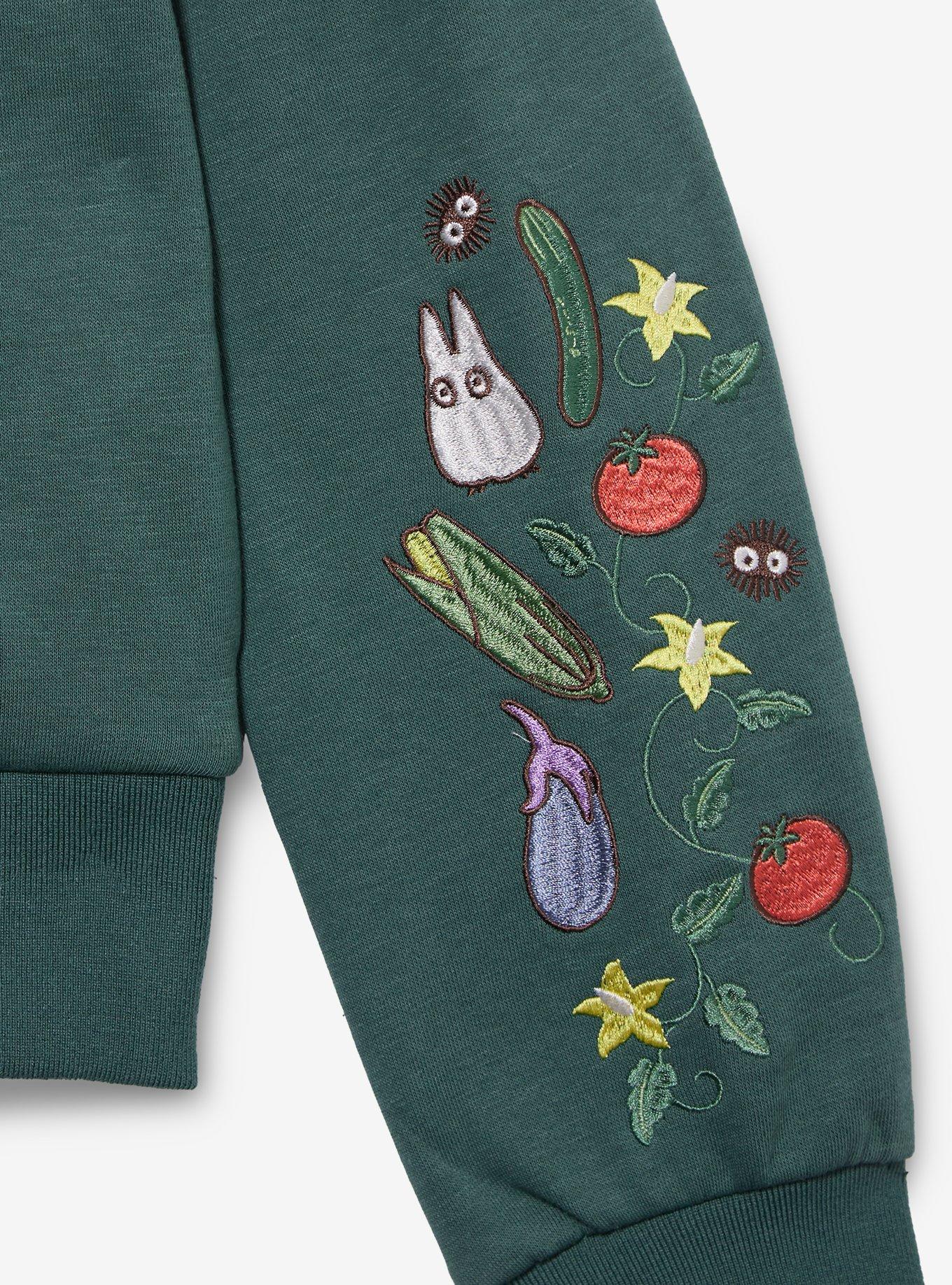 Studio Ghibli&reg; My Neighbor Totoro Veggies Embroidered Women's Cropped Zippered Hoodie - BoxLunch Exclusive, FOREST, alternate