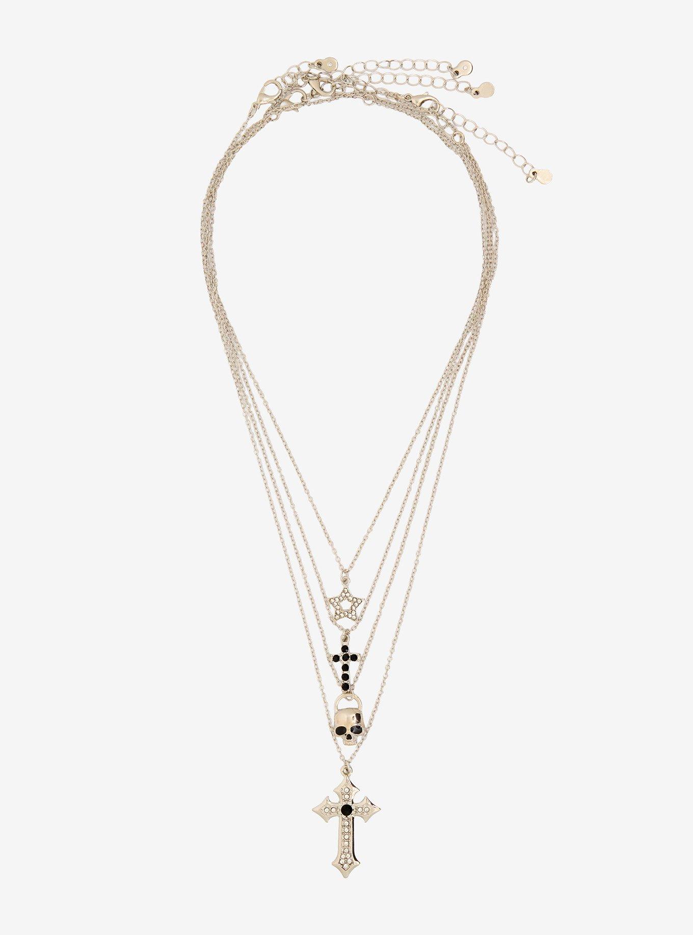 Bling Star Cross Skull Necklace Set, , hi-res