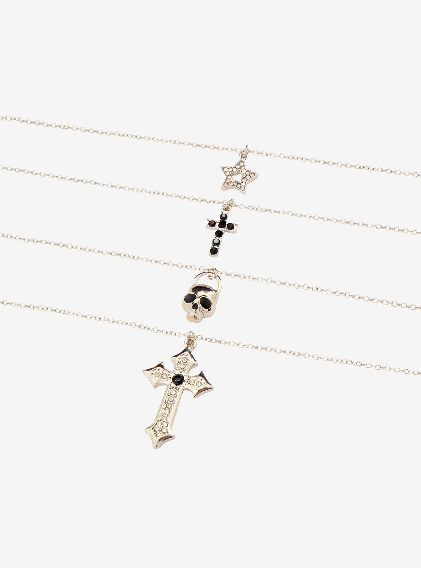Bling Star Cross Skull Necklace Set, , alternate