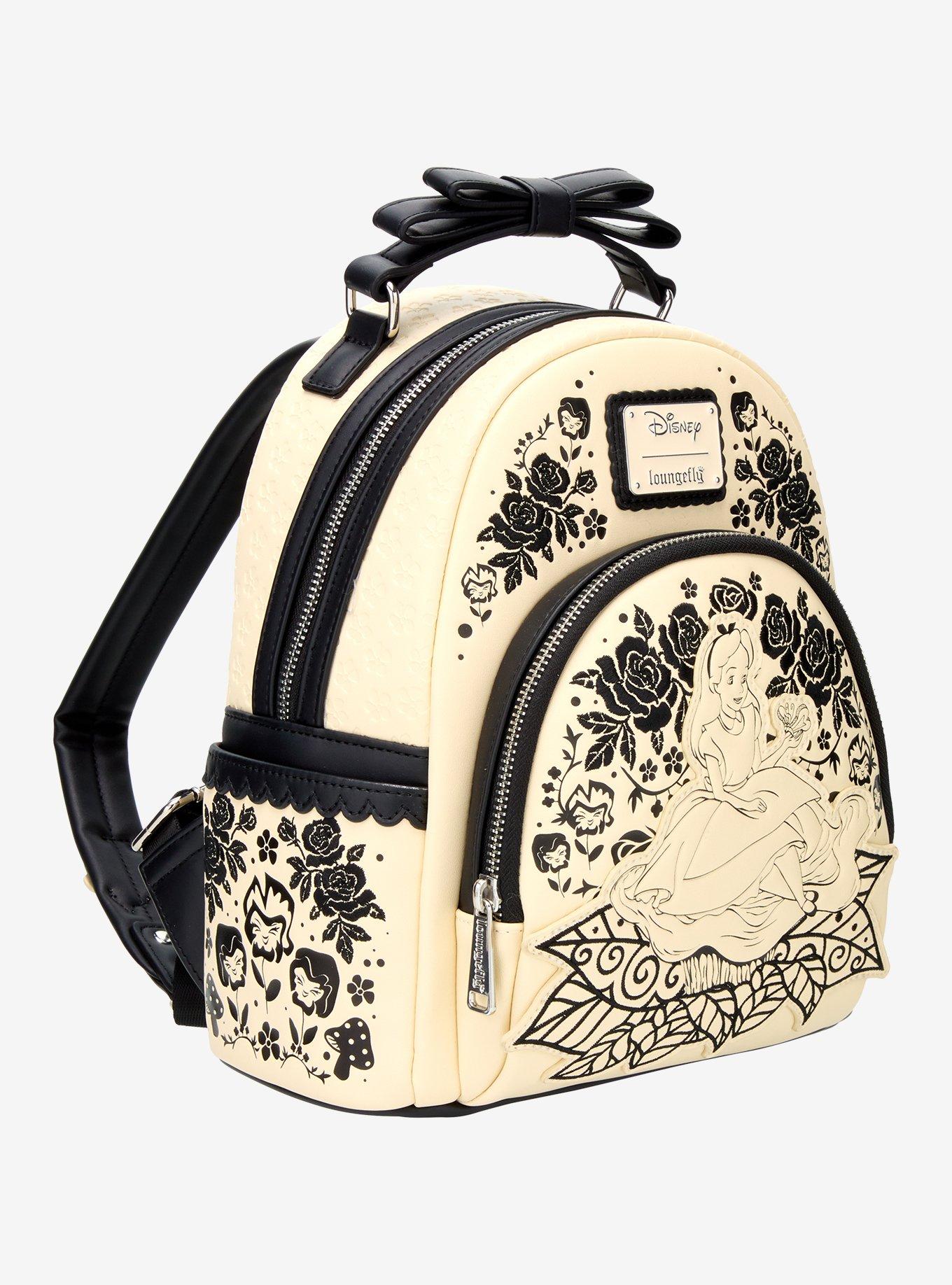 Loungefly Disney Alice In Wonderland Black & White Floral Mini Backpack, , hi-res