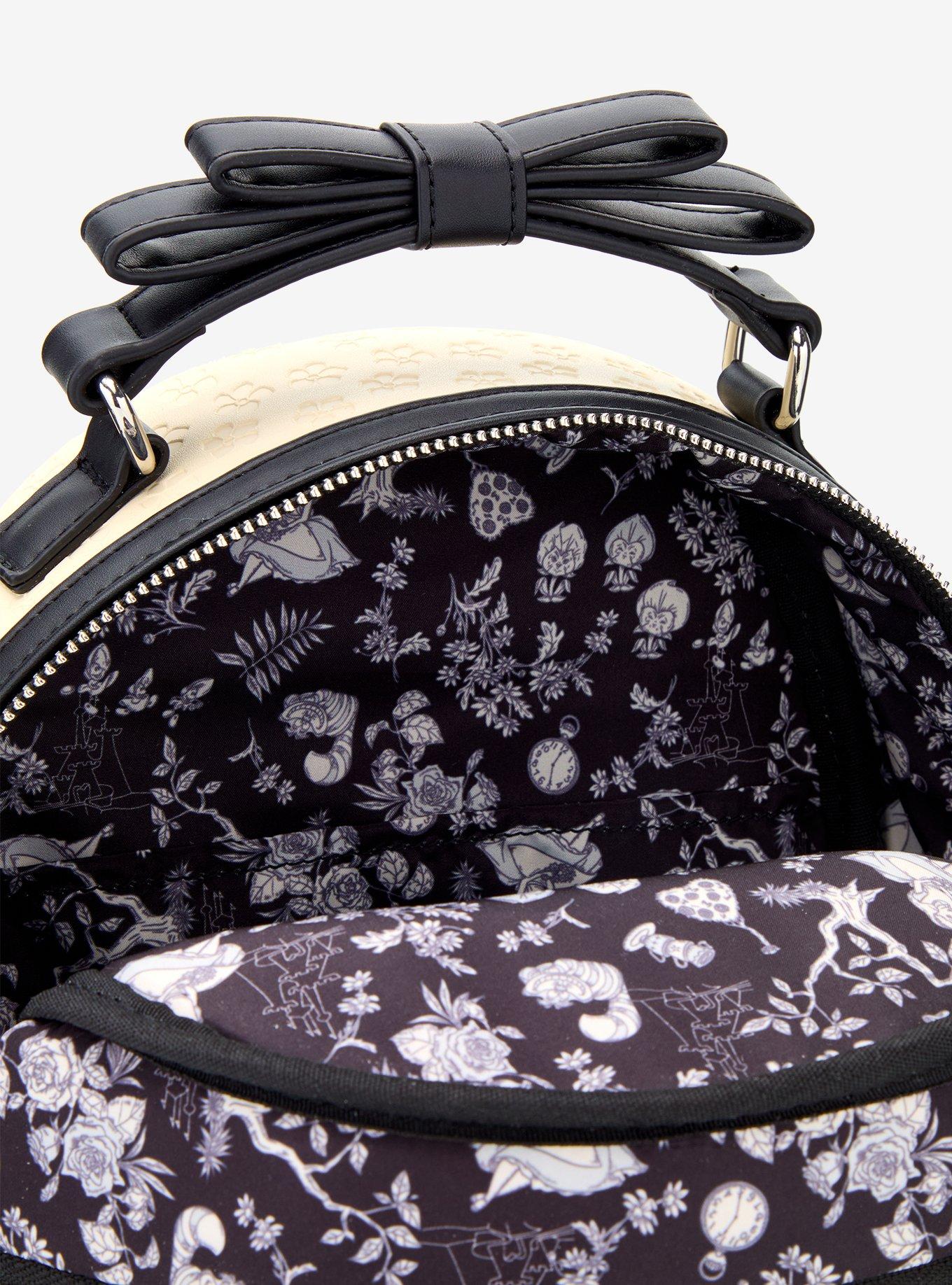 Loungefly Disney Alice In Wonderland Black & White Floral Mini Backpack, , alternate