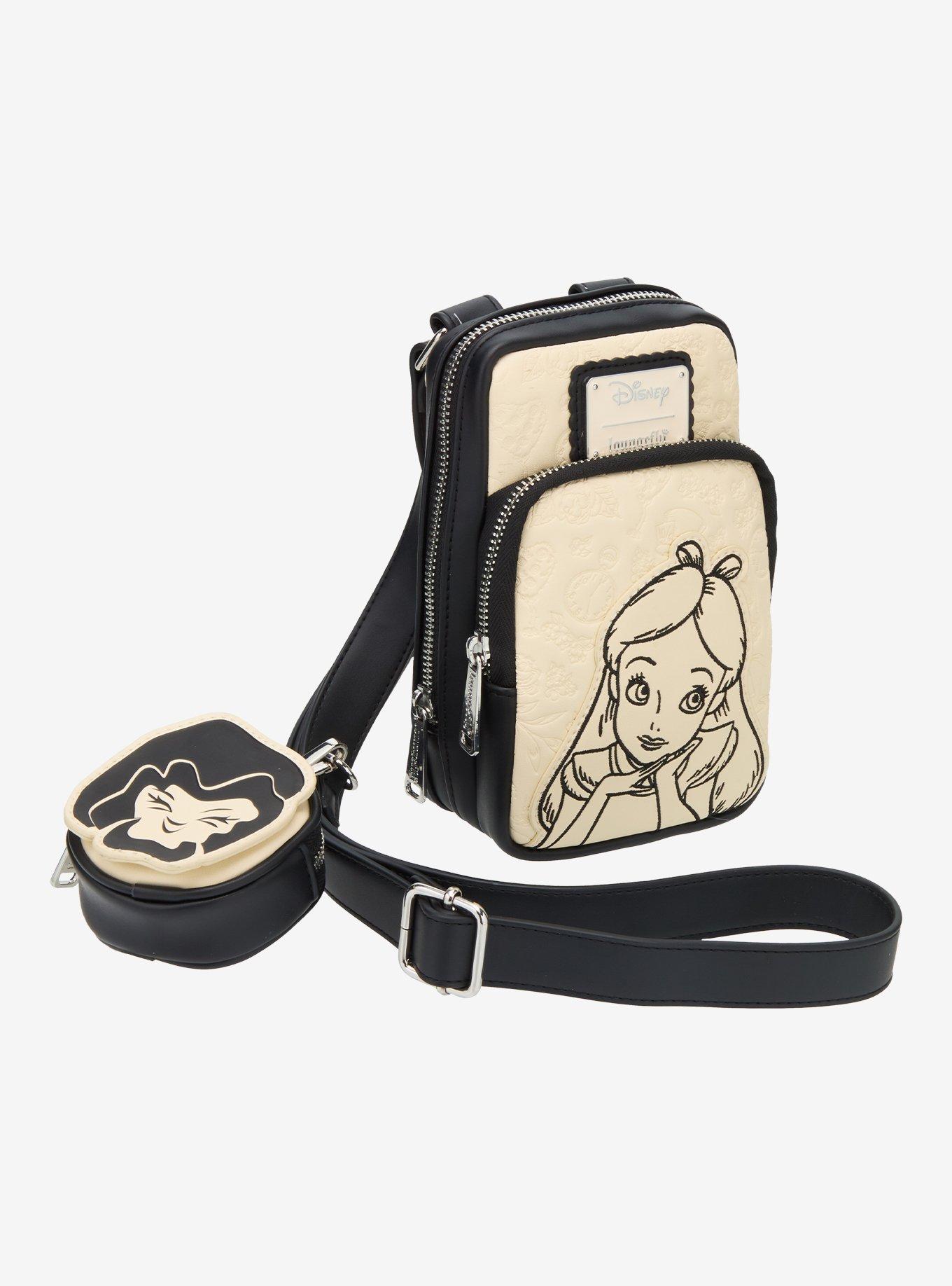 Loungefly Disney Alice In Wonderland Black & White Floral Sling Bag With Coin Purse, , hi-res