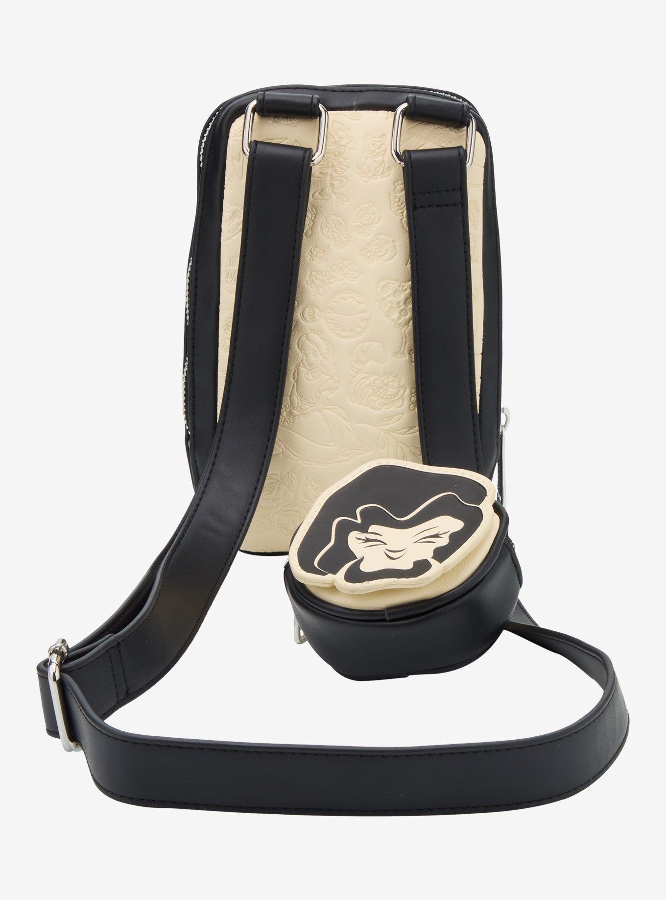Loungefly Disney Alice In Wonderland Black & White Floral Sling Bag With Coin Purse, , alternate