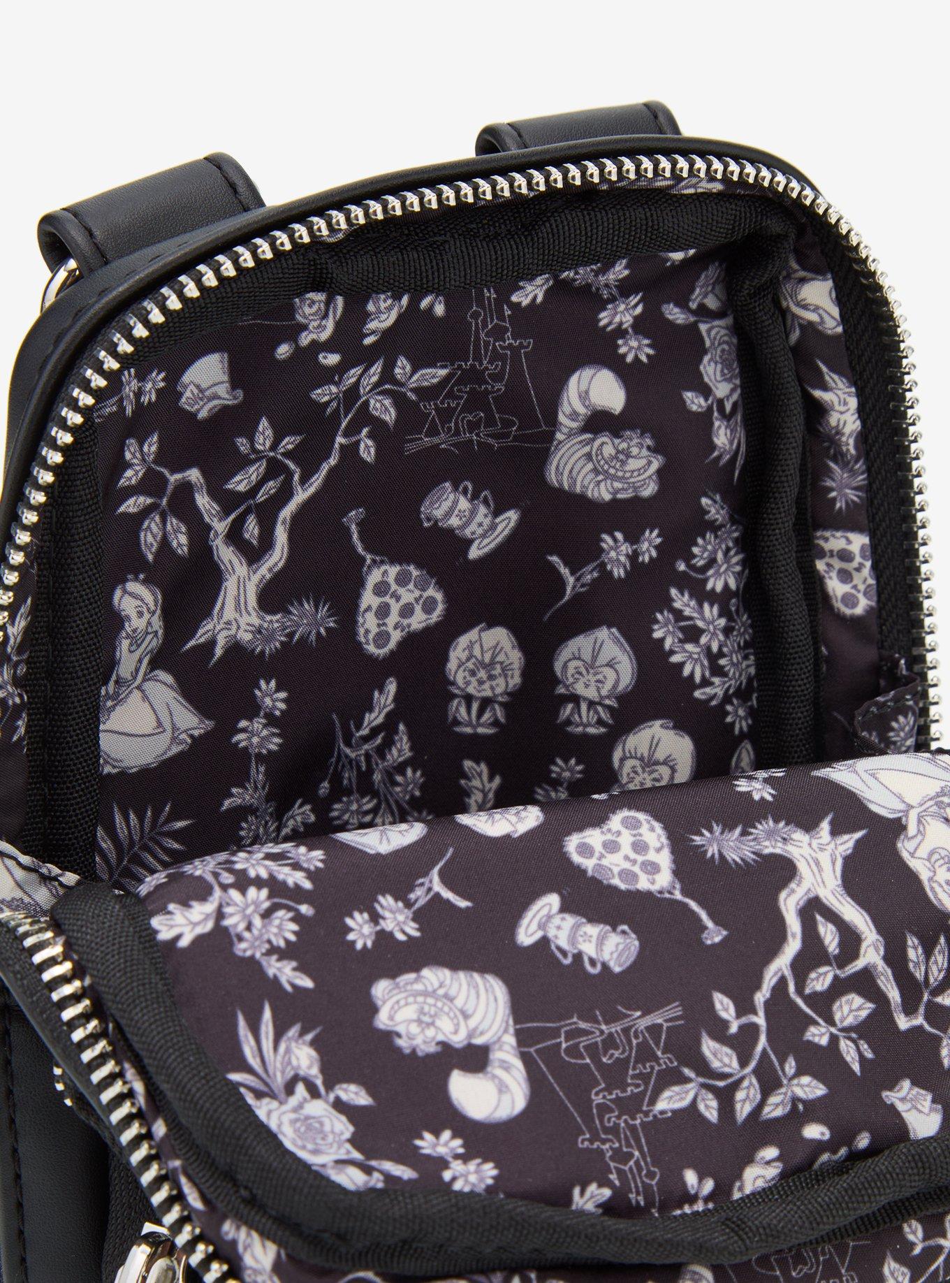 Loungefly Disney Alice In Wonderland Black & White Floral Sling Bag With Coin Purse, , alternate