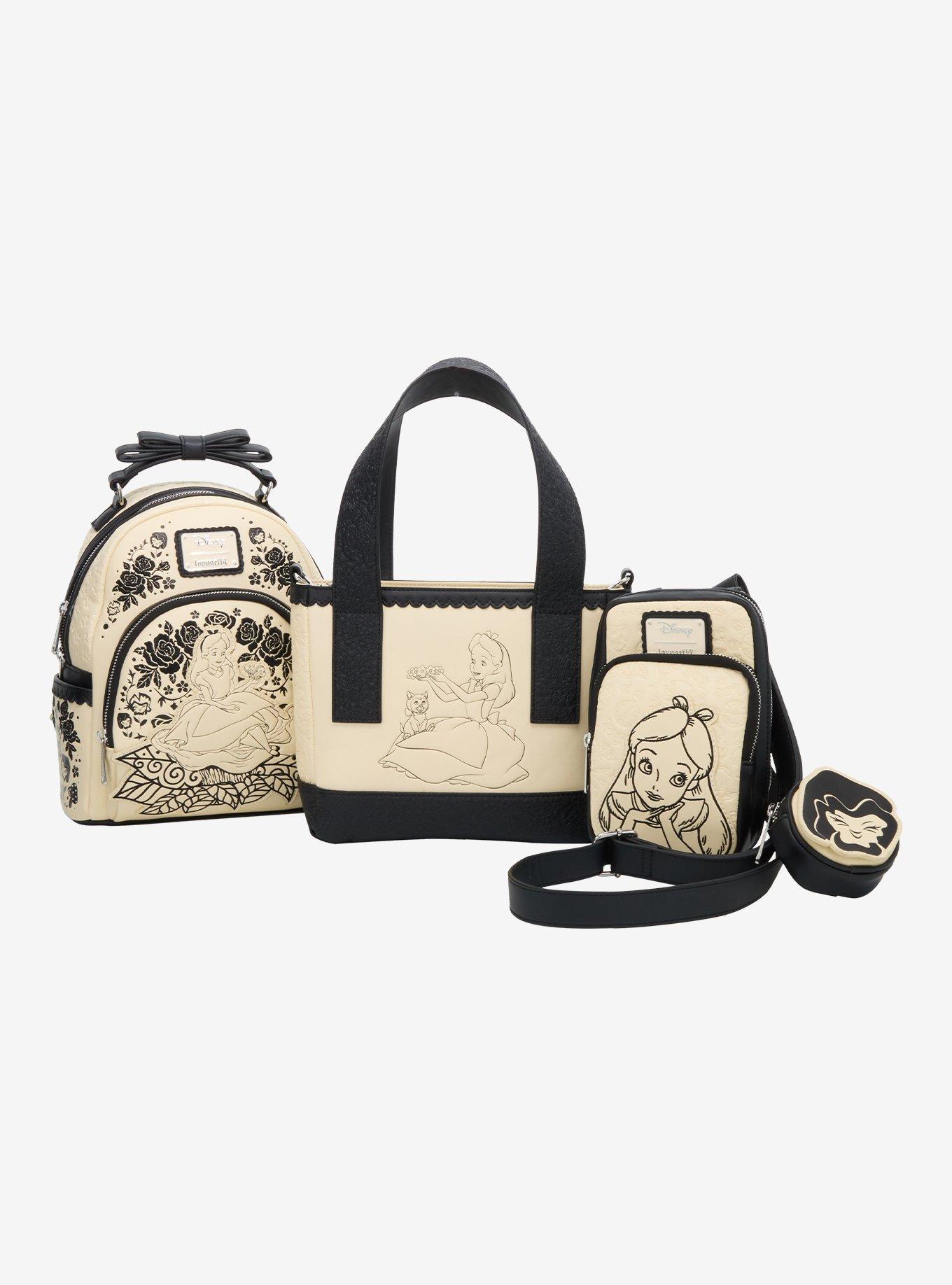 Loungefly Disney Alice In Wonderland Black & White Floral Sling Bag With Coin Purse, , alternate