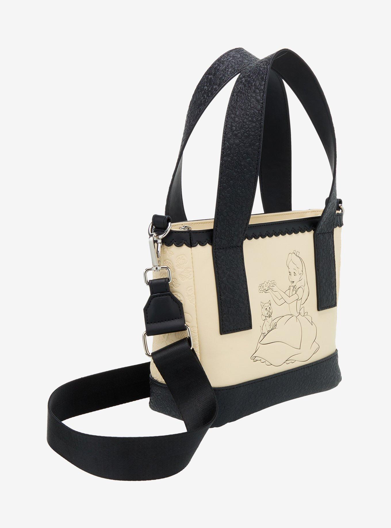 Loungefly Disney Alice In Wonderland Black & White Floral Crossbody Tote Bag, , hi-res
