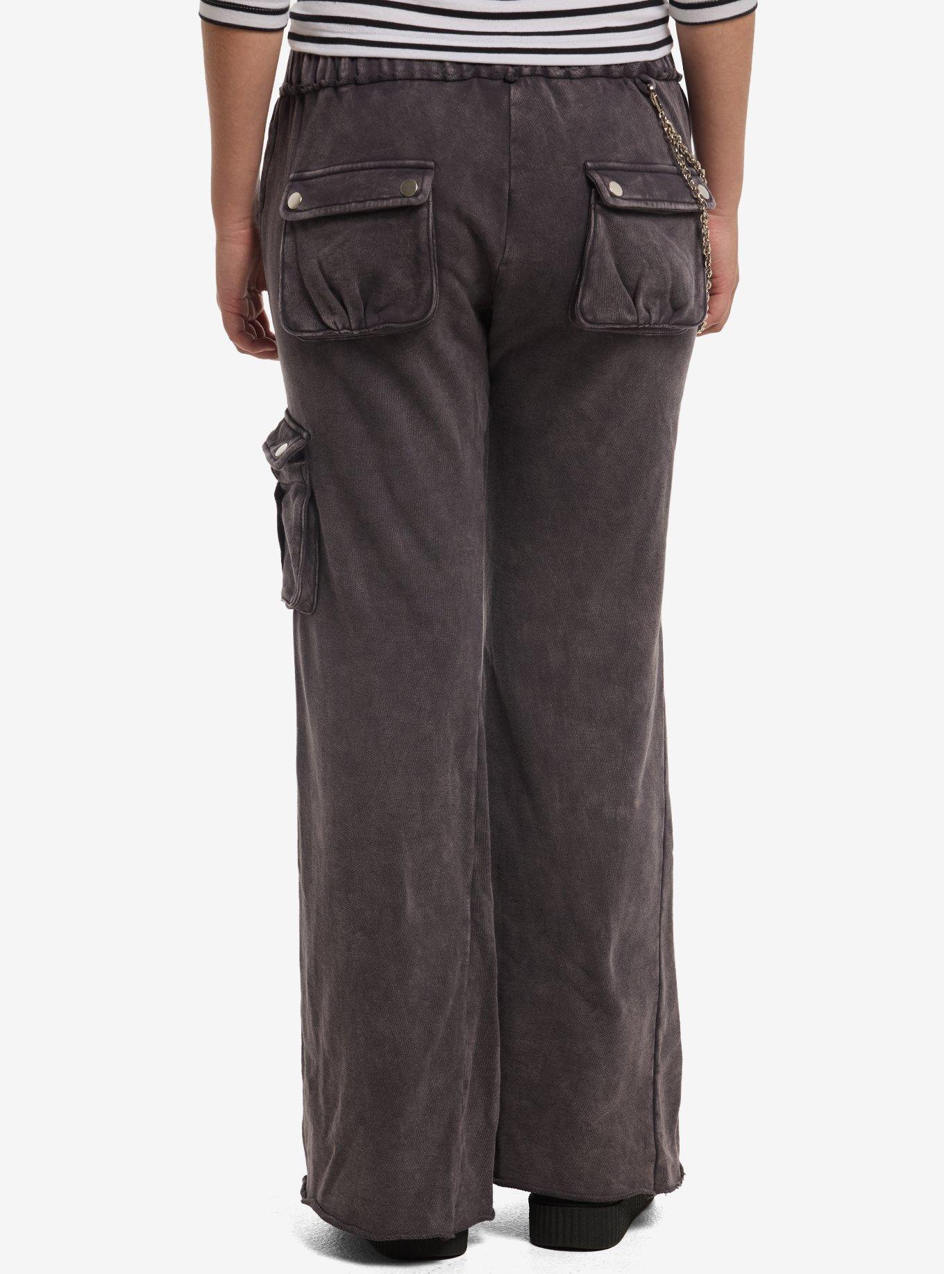 Grey Wash Side Chain Cargo Pocket Girls Lounge Pants, , hi-res