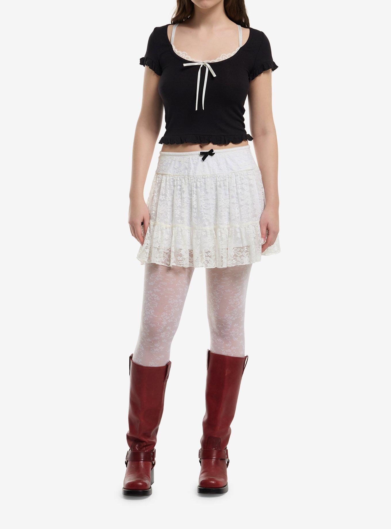 Thorn & Fable Black & White Ruffle Girls Crop Top, , hi-res