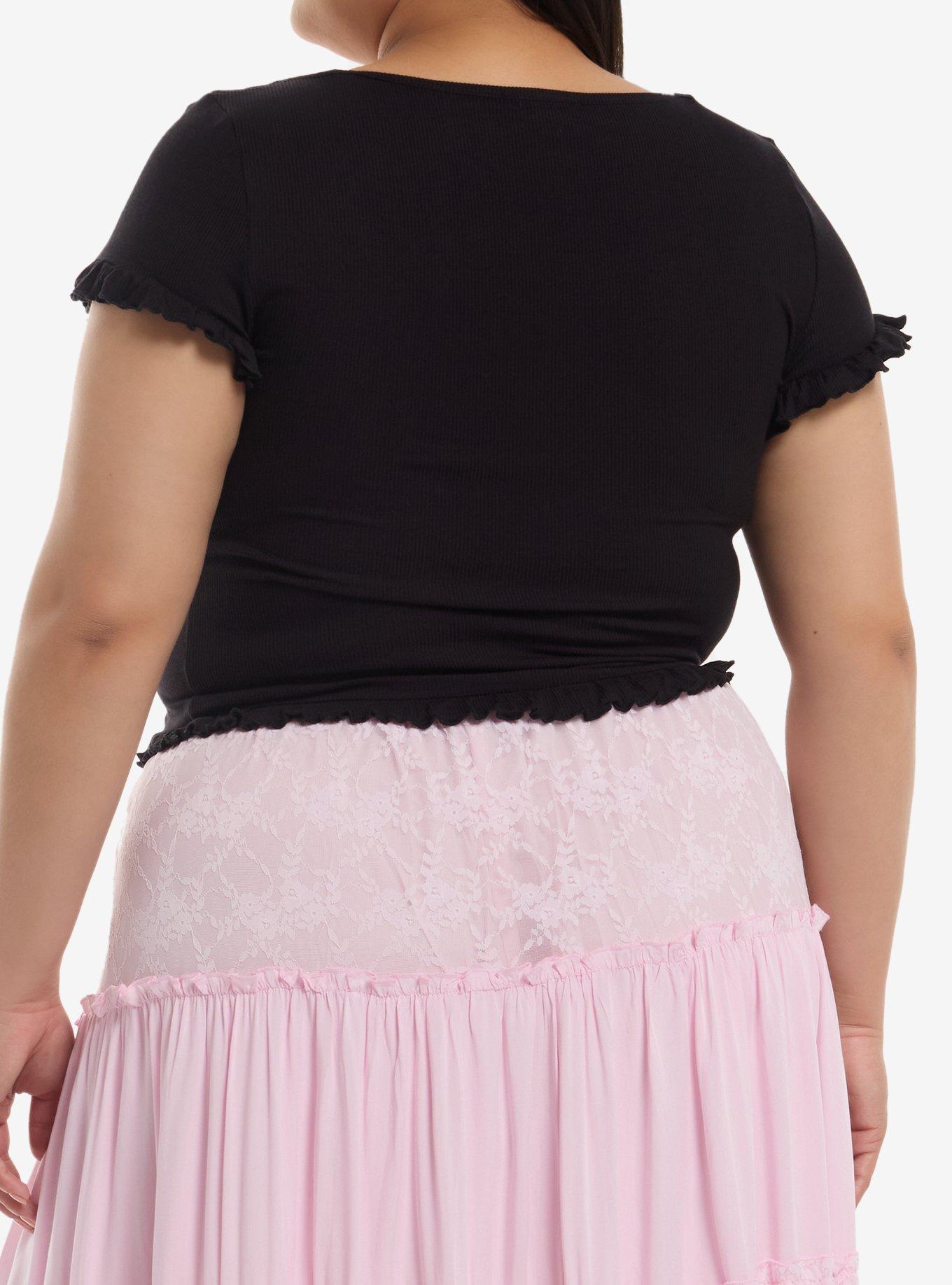 Thorn & Fable Black & White Ruffle Girls Crop Top Plus Size, MULTI, alternate