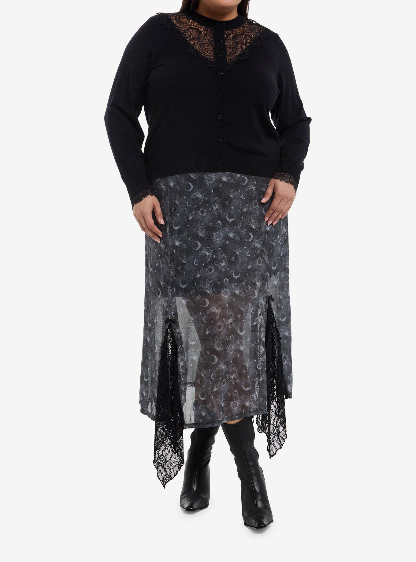 Cosmic Aura Black Lace Panel Girls Cardigan Plus Size, , hi-res