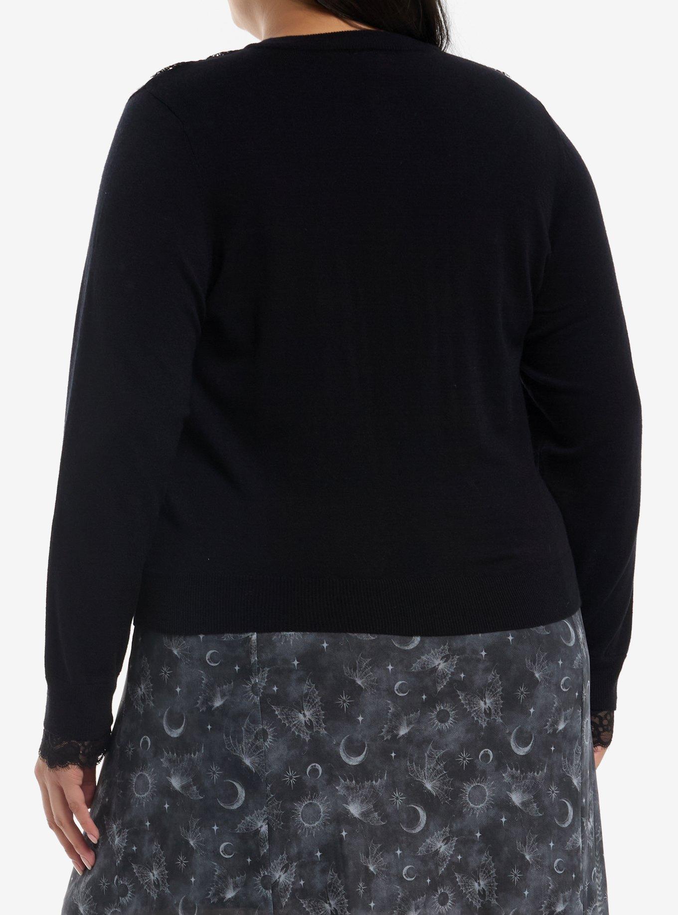 Cosmic Aura Black Lace Panel Girls Cardigan Plus Size, MULTI, alternate