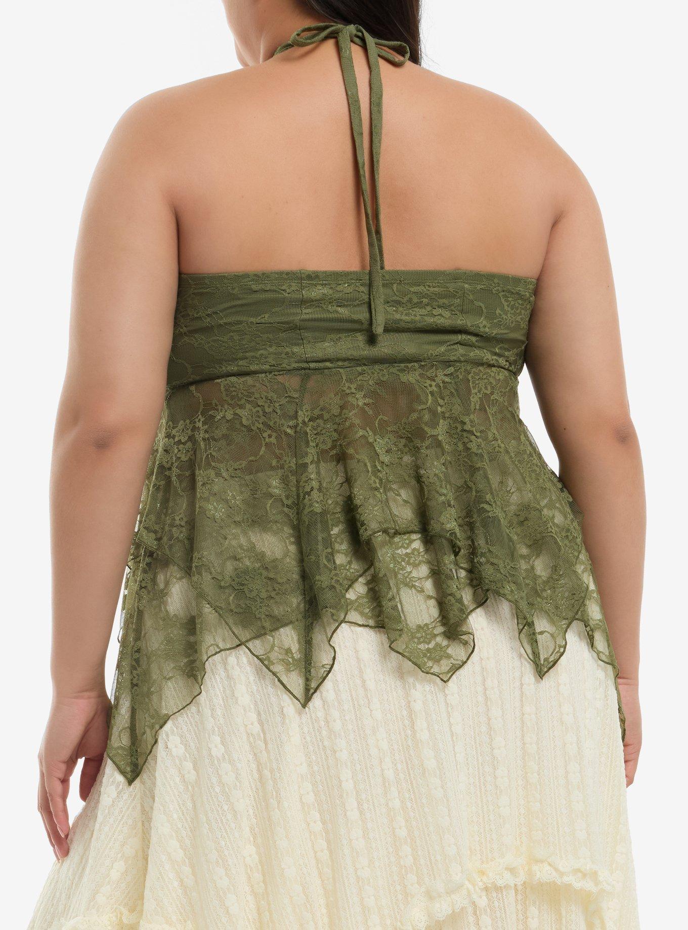 Cosmic Aura Green Lace Hanky Hem Girls Halter Top Plus Size, MULTI, alternate