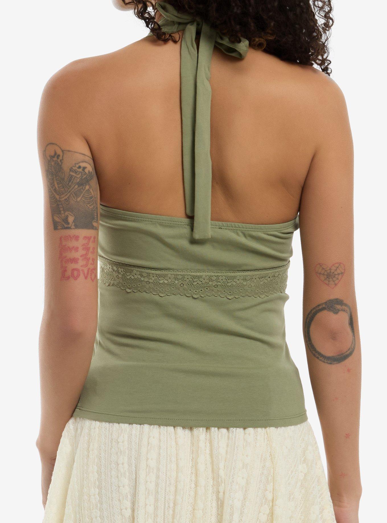 Cosmic Aura Green Floral Embroidery Girls Halter Tank Top, MULTI, alternate