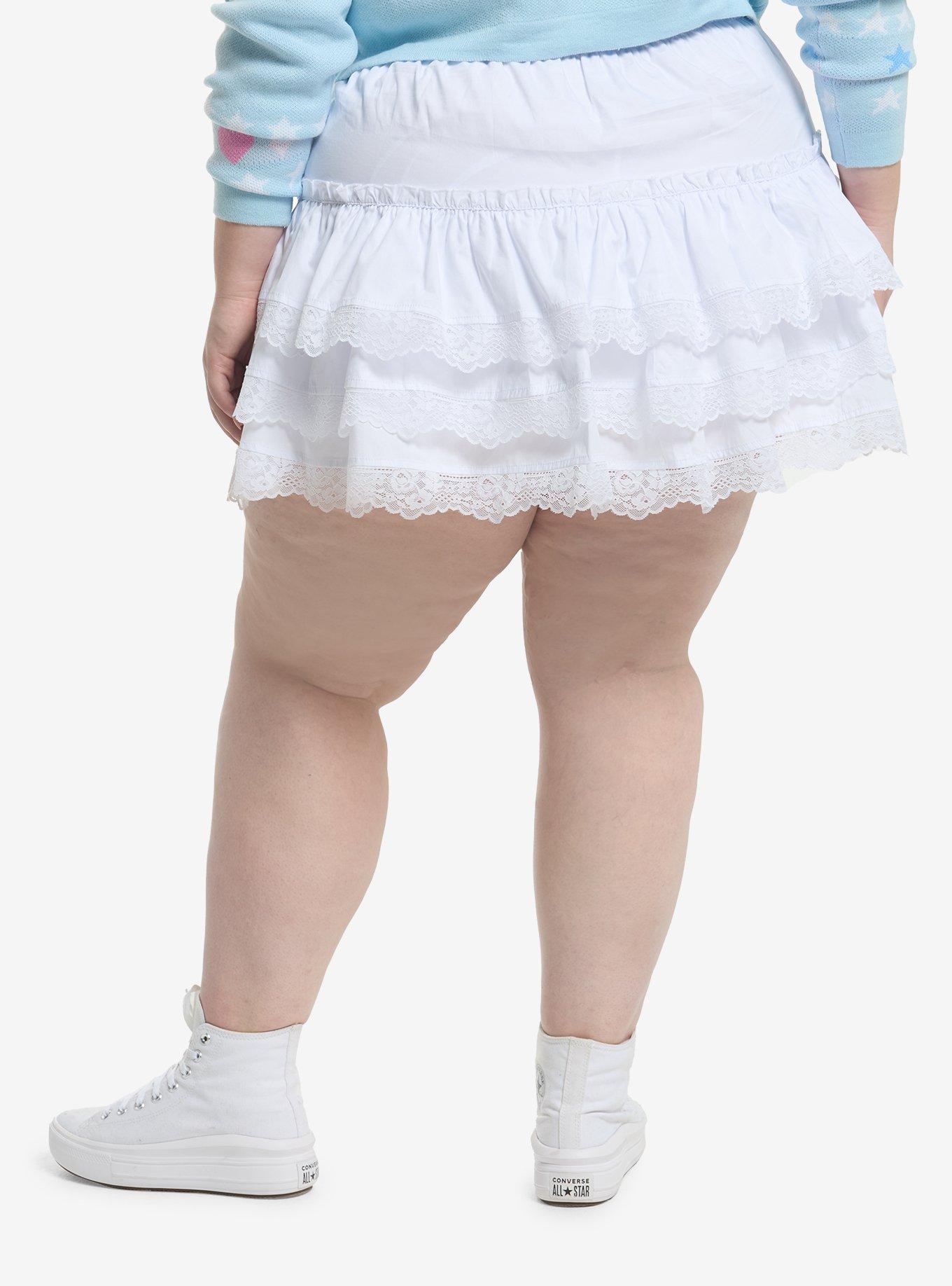 Thorn & Fable White Lace Trim Tiered Skirt Plus Size, , hi-res