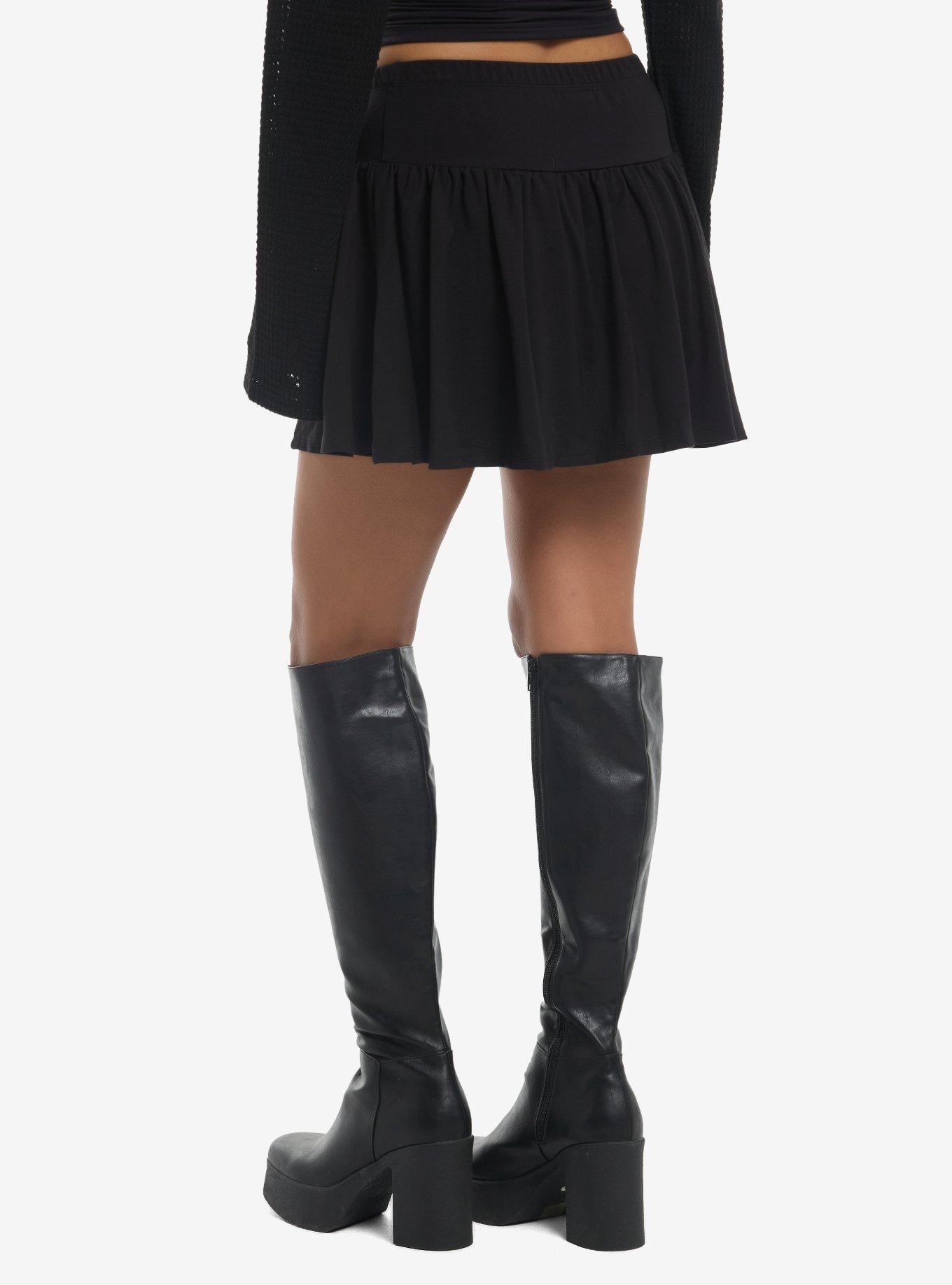 Social Collision Black Safety Pin Pleated Mini Skirt, , hi-res