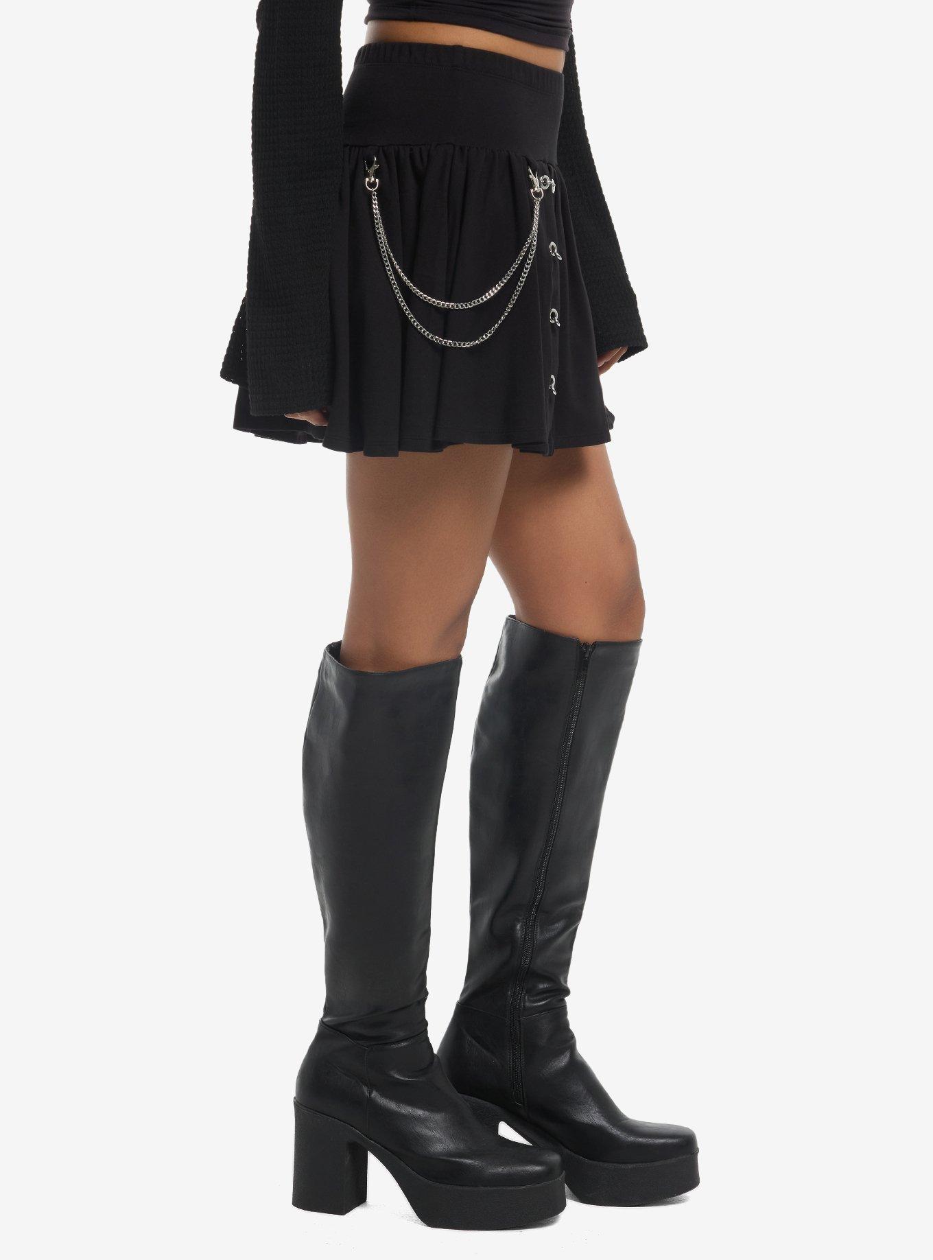 Social Collision Black Safety Pin Pleated Mini Skirt, MULTI, alternate