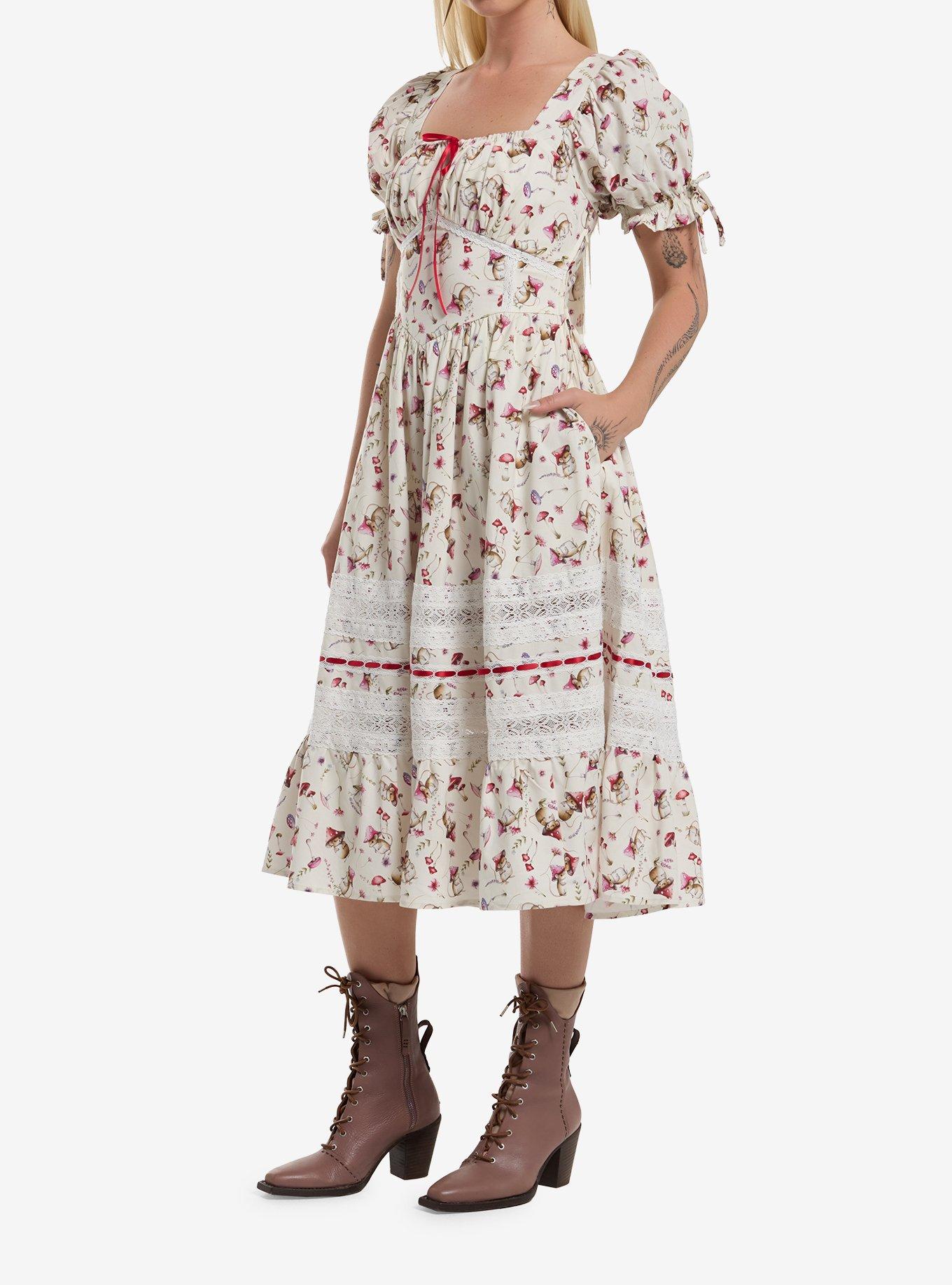 Thorn & Fable Mouse Mushroom Ribbon & Lace Tiered Dress, MULTI, alternate