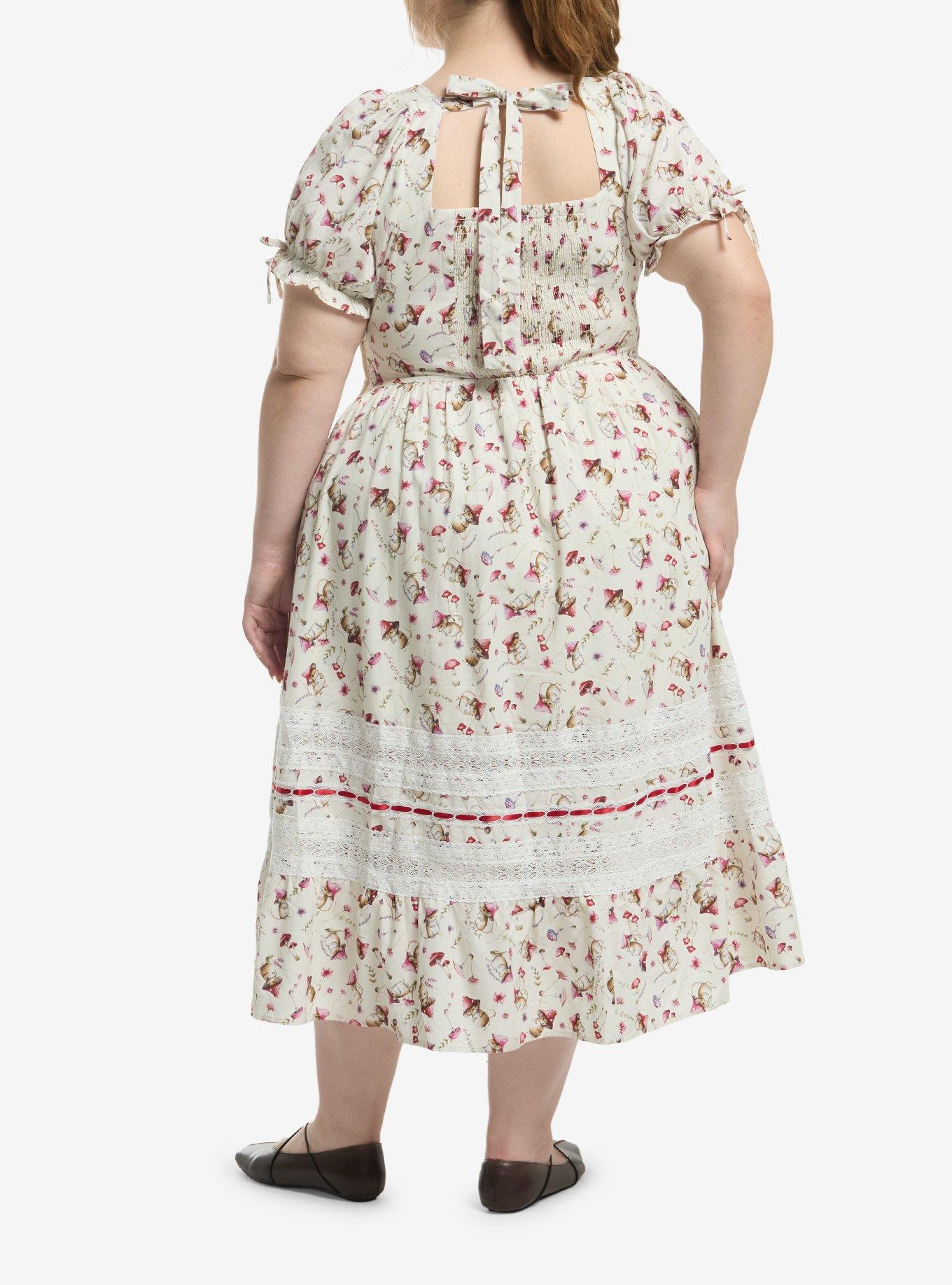 Thorn & Fable Mouse Mushroom Ribbon & Lace Tiered Dress Plus Size, , hi-res