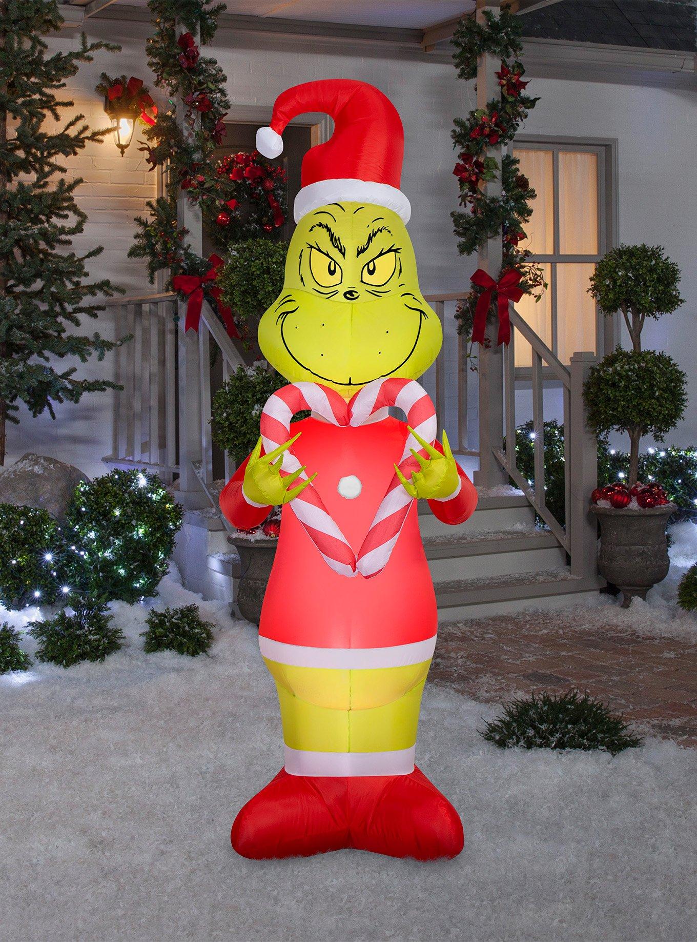 Dr. Seuss How The Grinch Stole Christmas Grinch Holding Candy Cane Hearts Airblown Inflatable, , hi-res