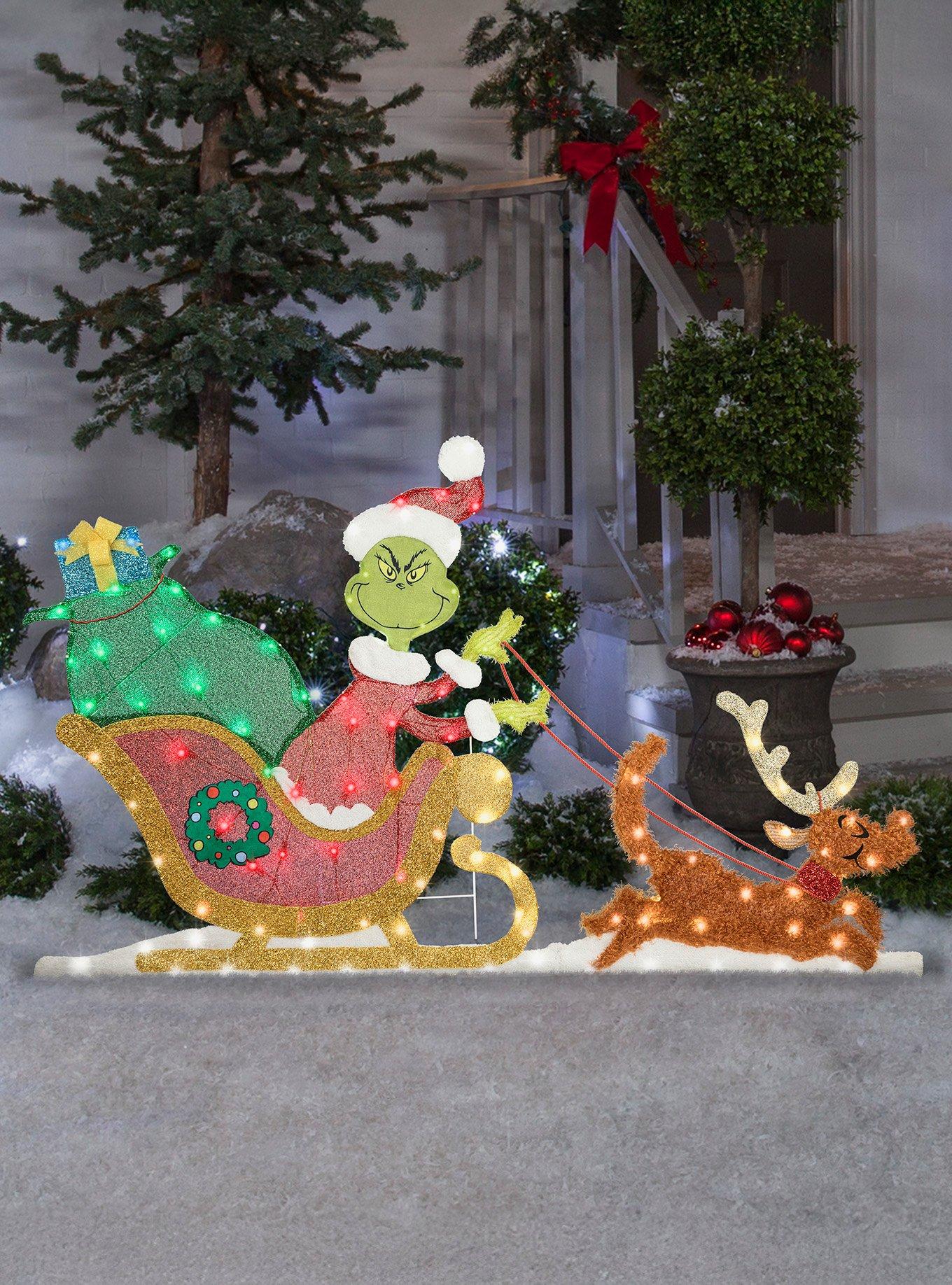 Dr. Seuss How The Grinch Stole Christmas Lighted KD Grinch Sleigh Scene Holiday Flat-tastics Yard Decor, , hi-res