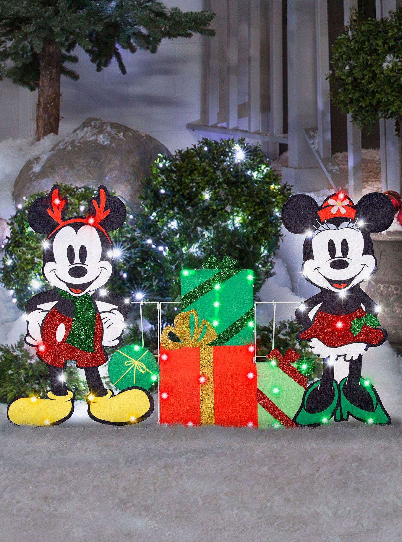 Disney Mickey Mouse Lighted KD Mickey and Minnie with Presents Scene Holiday Flat-tastics Yard Decor, , alternate
