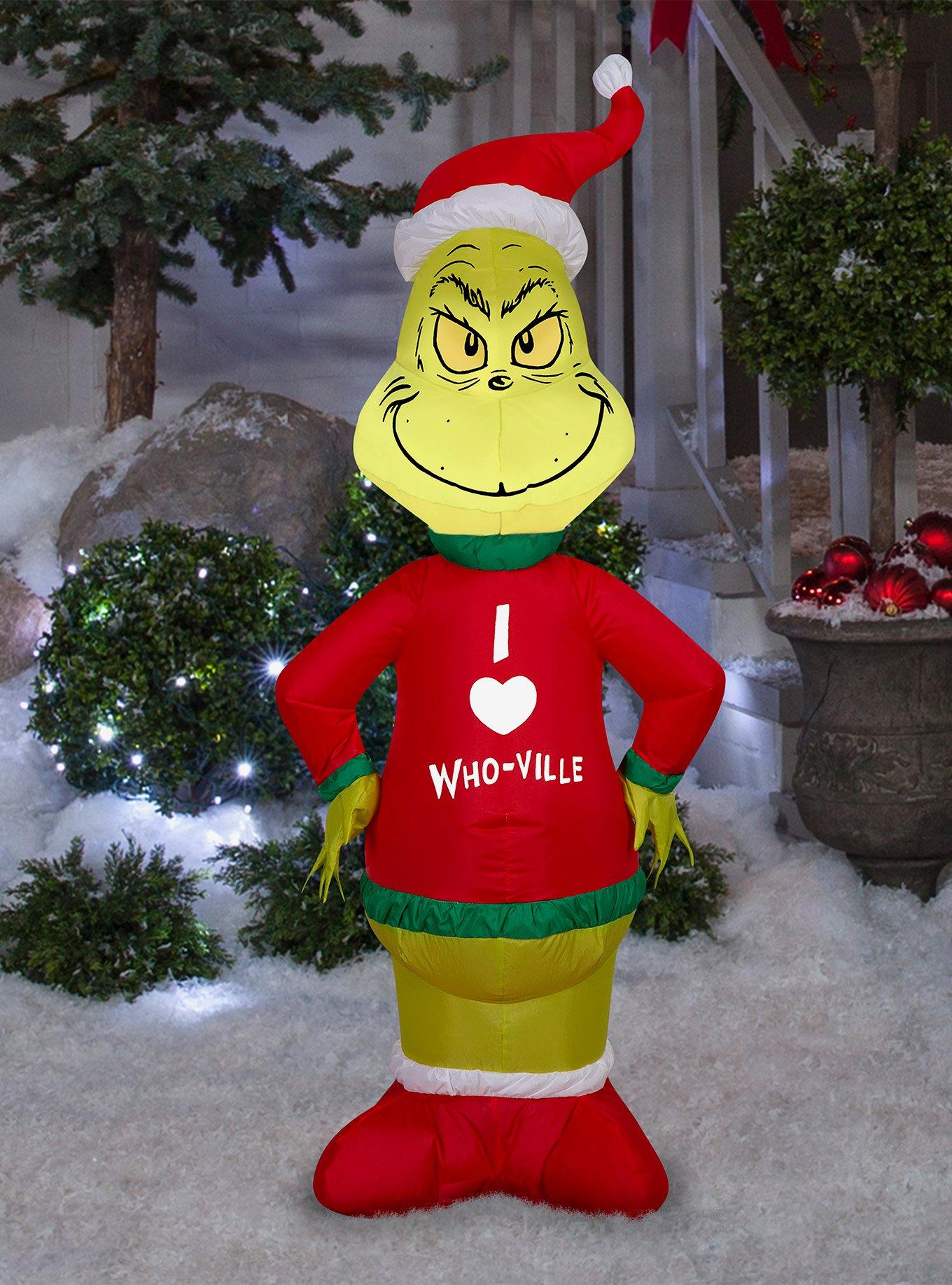 Dr. Seuss How The Grinch Stole Christmas Grinch in Who Ville Sweater Christmas Airblown Inflatable
