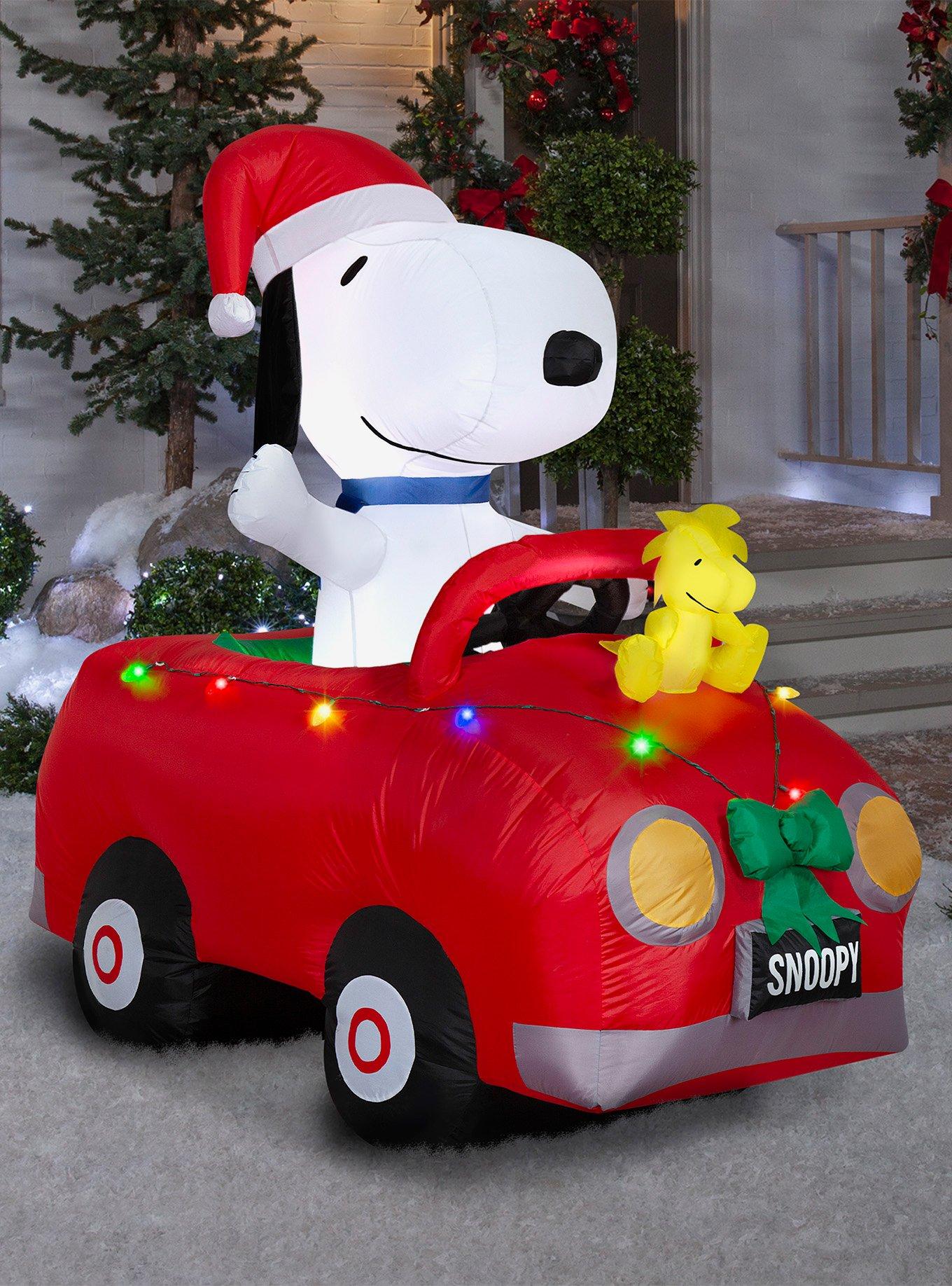 Peanuts Snoopy and Woodstock in Car with Christmas Lights Scene Airblown Inflatable, , hi-res