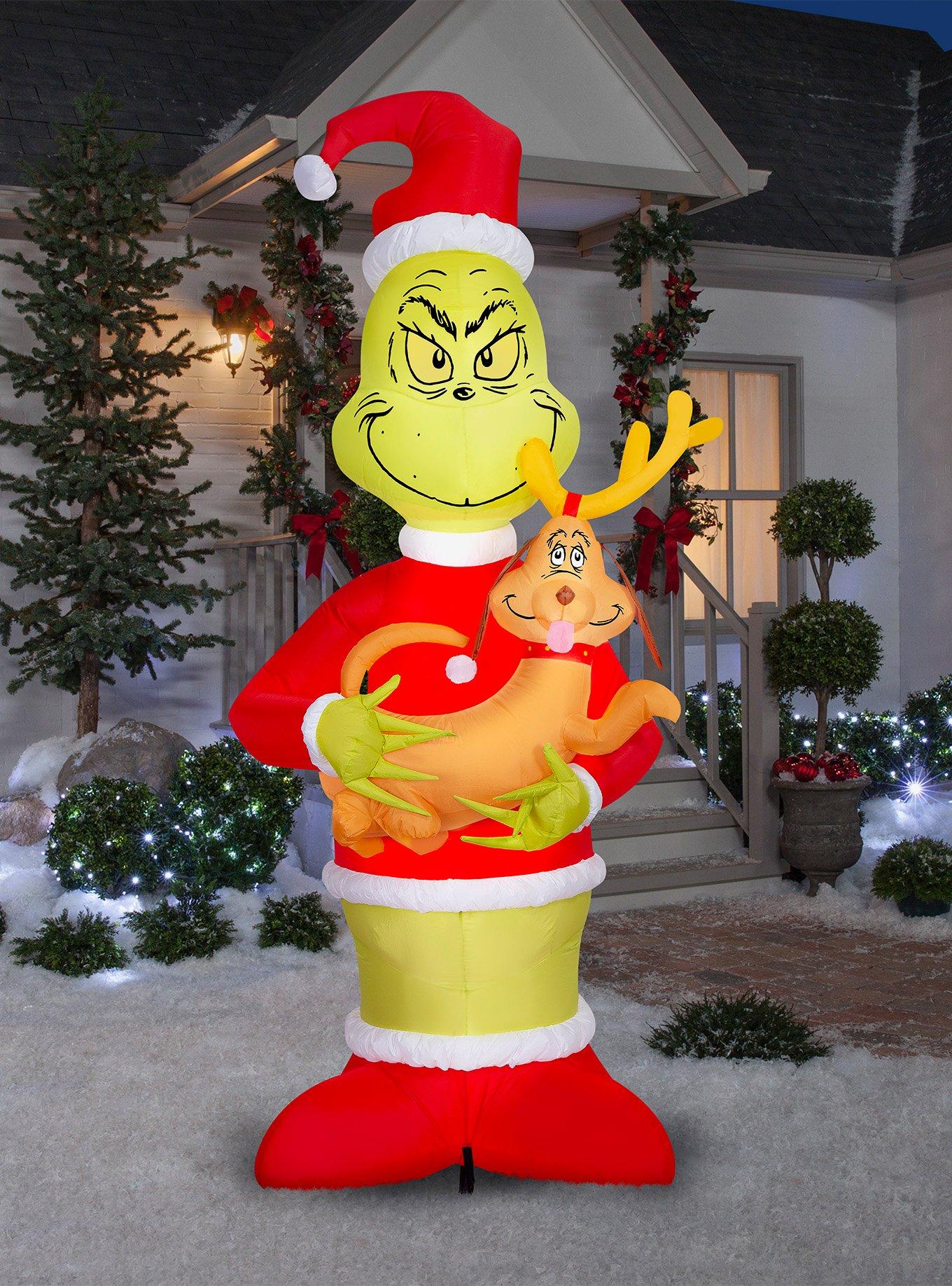 Dr. Seuss How The Grinch Stole Christmas Grinch Holding Max Giant Scene Airblown Inflatable, , hi-res