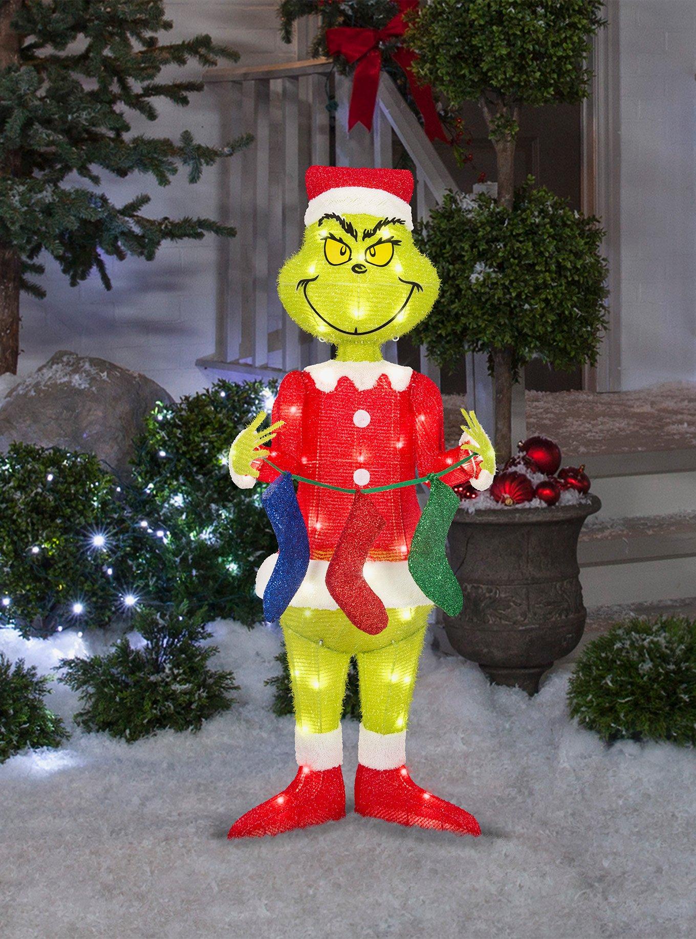 Dr. Seuss How The Grinch Stole Christmas The Grinch with Stockings Lighted Tinsel Sculpture