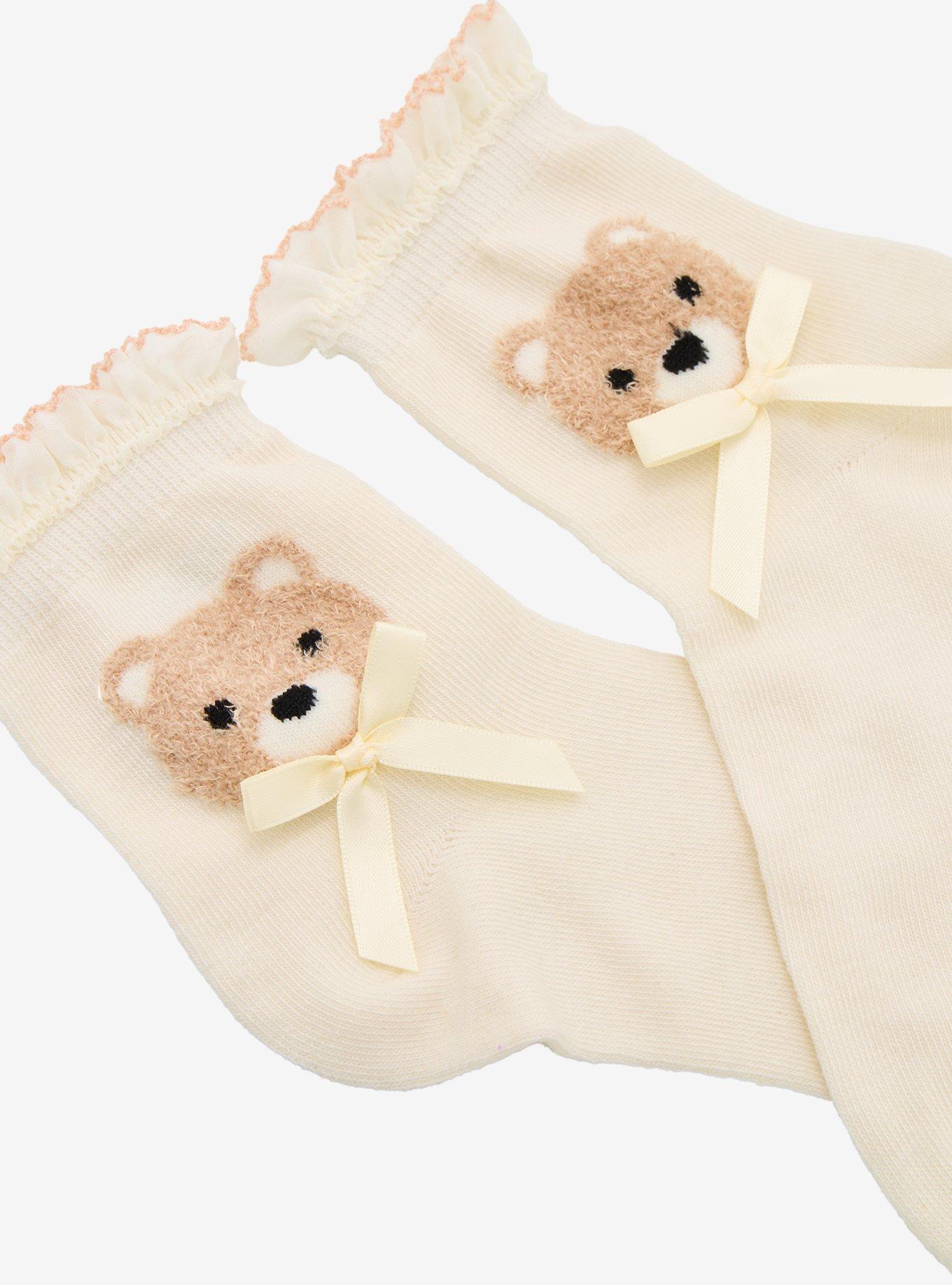Teddy Bear Bow Ruffle Ankle Socks, , hi-res
