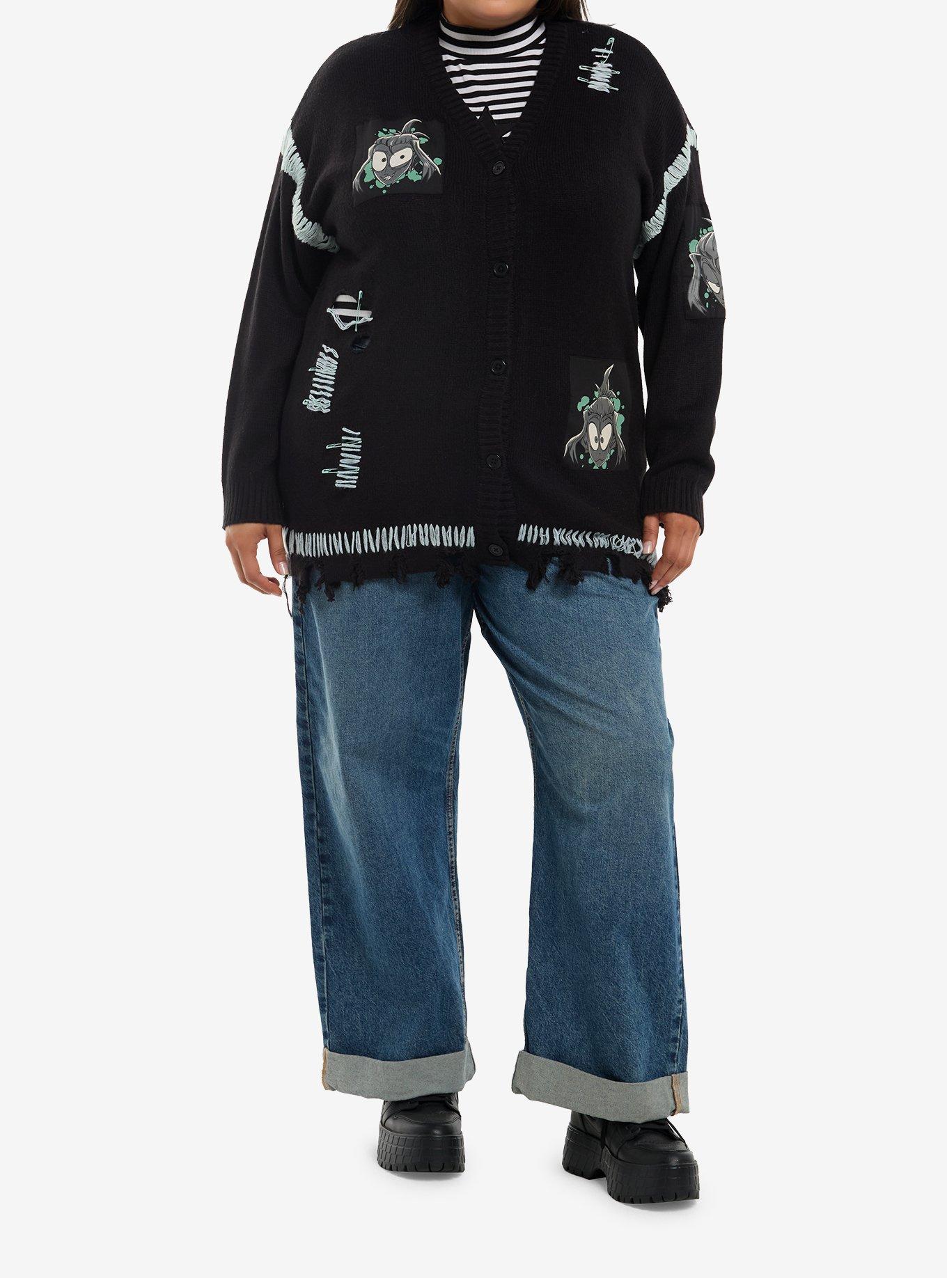 The Gaslight District Mel Safety Pins Distressed Girls Cardigan Plus Size, GREEN, alternate