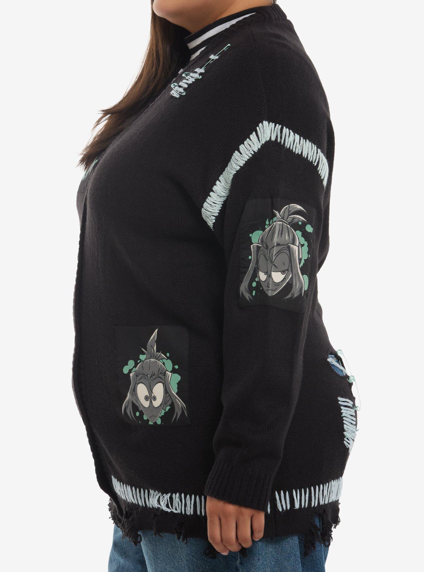 The Gaslight District Mel Safety Pins Distressed Girls Cardigan Plus Size, GREEN, alternate