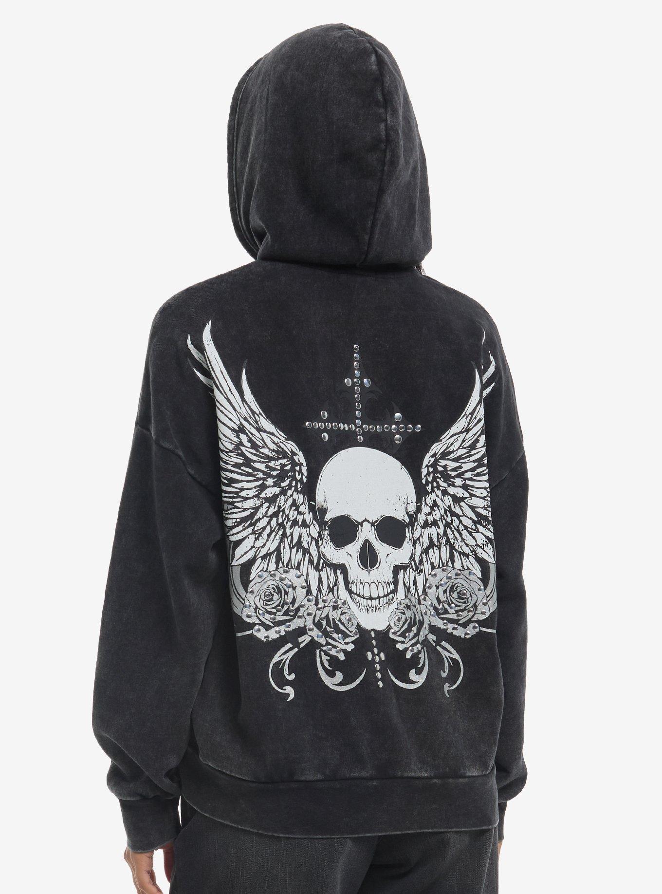 Social Collision Triple Skull Stud Cross Girls Hoodie, , hi-res