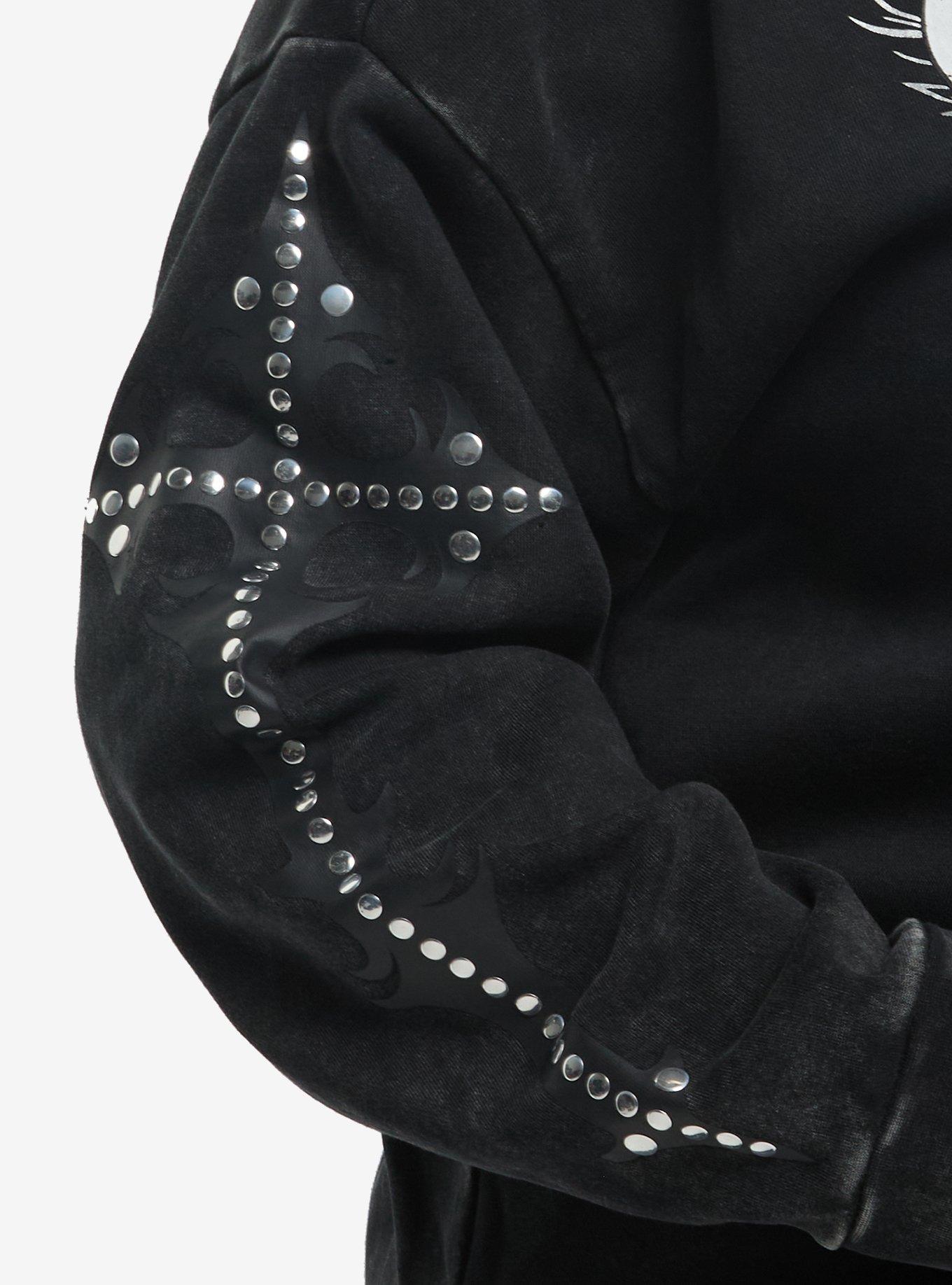 Social Collision Triple Skull Stud Cross Girls Hoodie Plus Size, MULTI, alternate