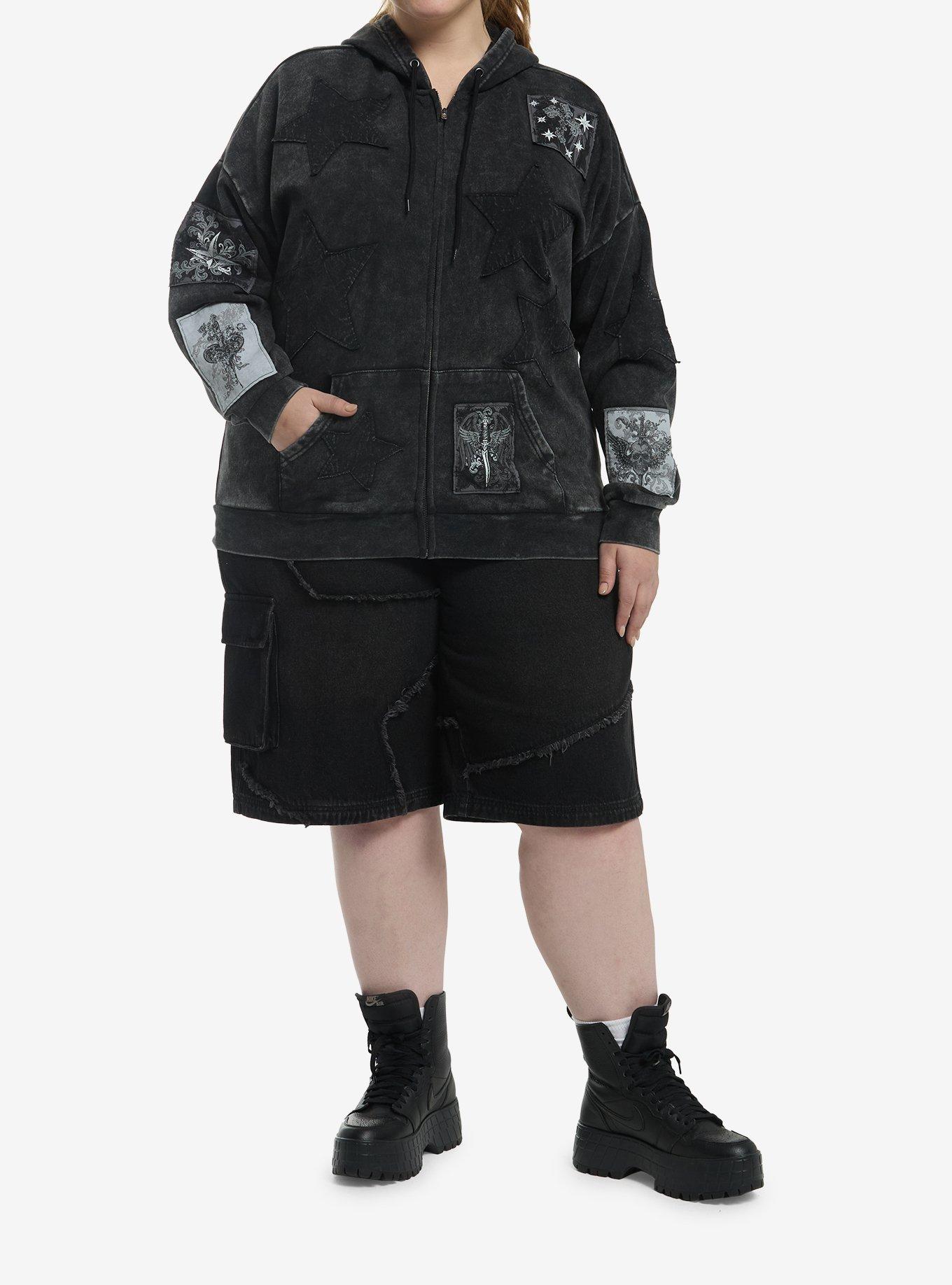 Social Collision Dark Star Patch Girls Hoodie Plus Size, , hi-res