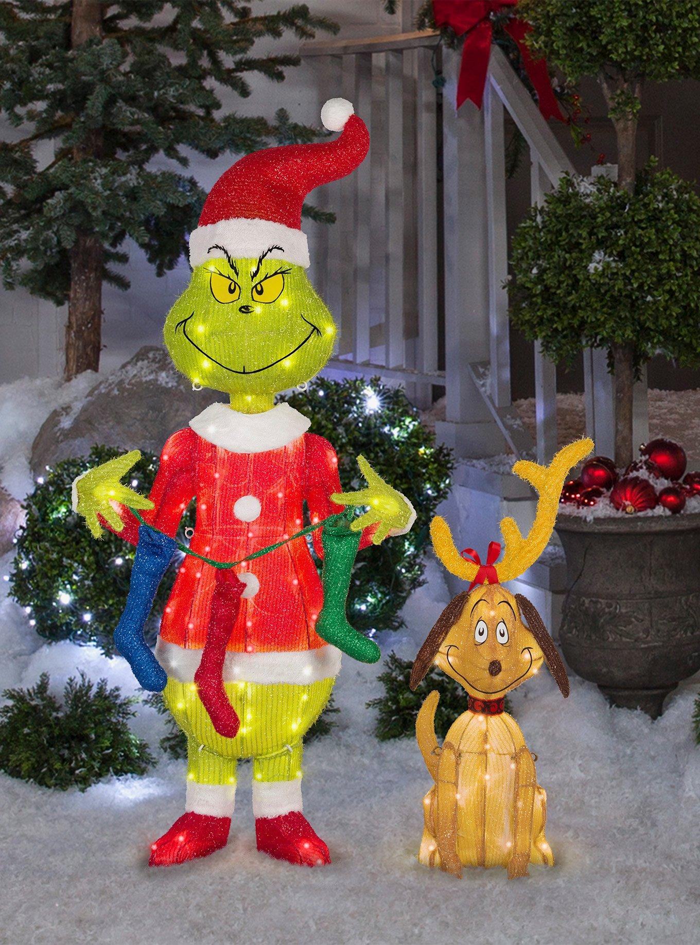 Dr. Seuss How The Grinch Stole Christmas The Grinch with Stockings Lighted Tinsel Sculpture, , hi-res