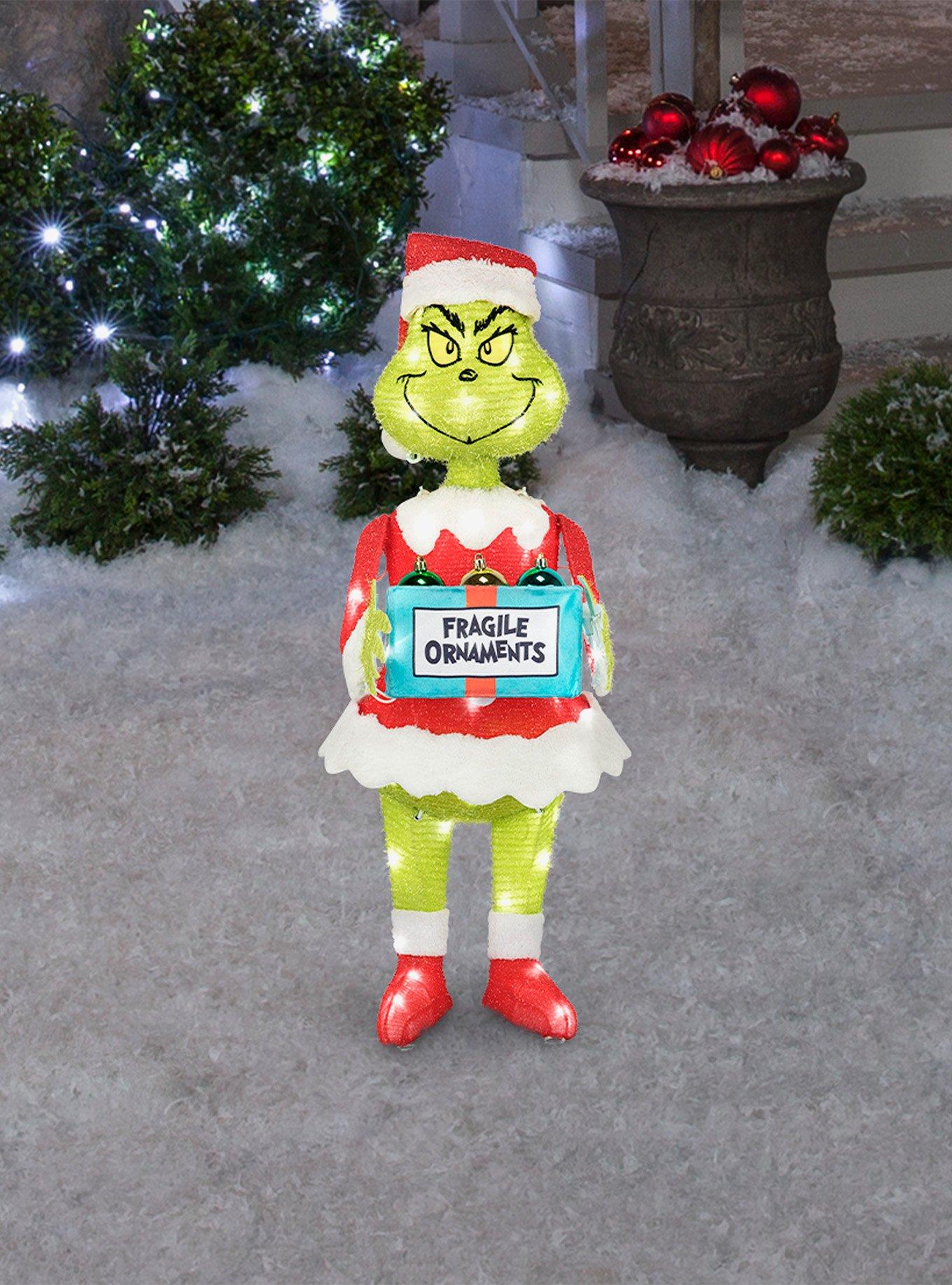 Dr. Seuss How The Grinch Stole Christmas Grinch with Ornament Box Lighted Tinsel Sculpture, , hi-res