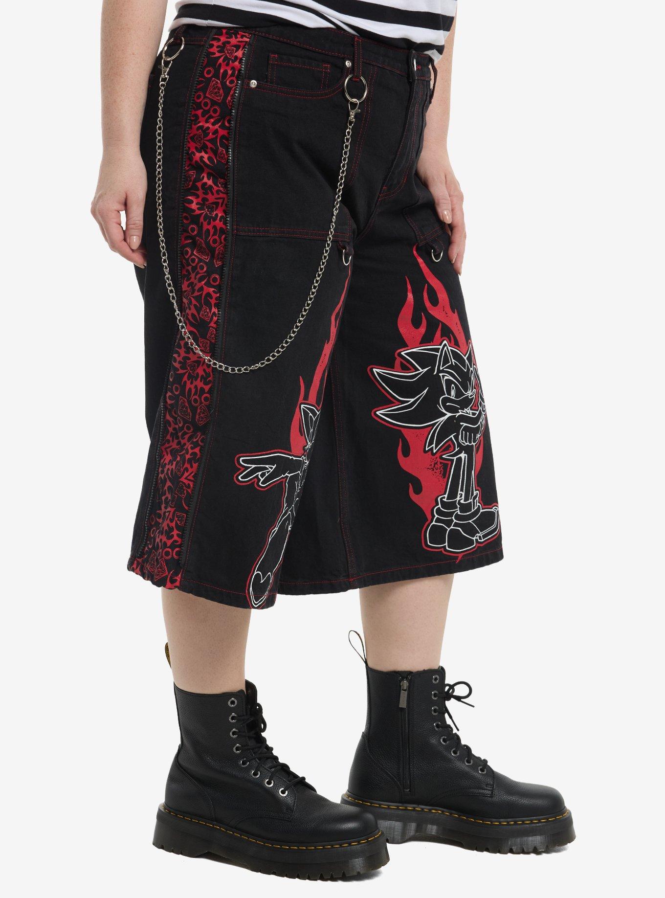 Sonic The Hedgehog Shadow & Rouge Jorts With Side Chain Plus Size, RED, alternate