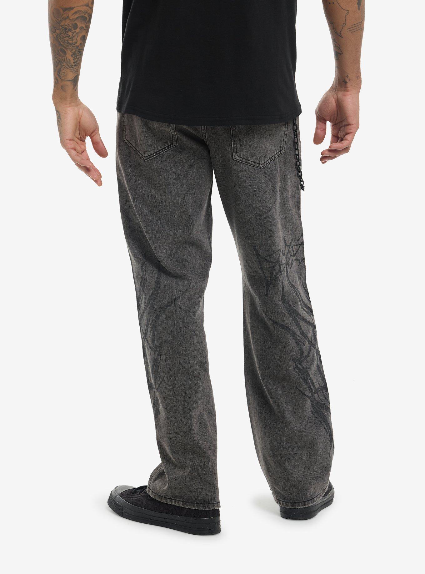 Grey Cyber Sigil Straight Leg Jeans, , hi-res