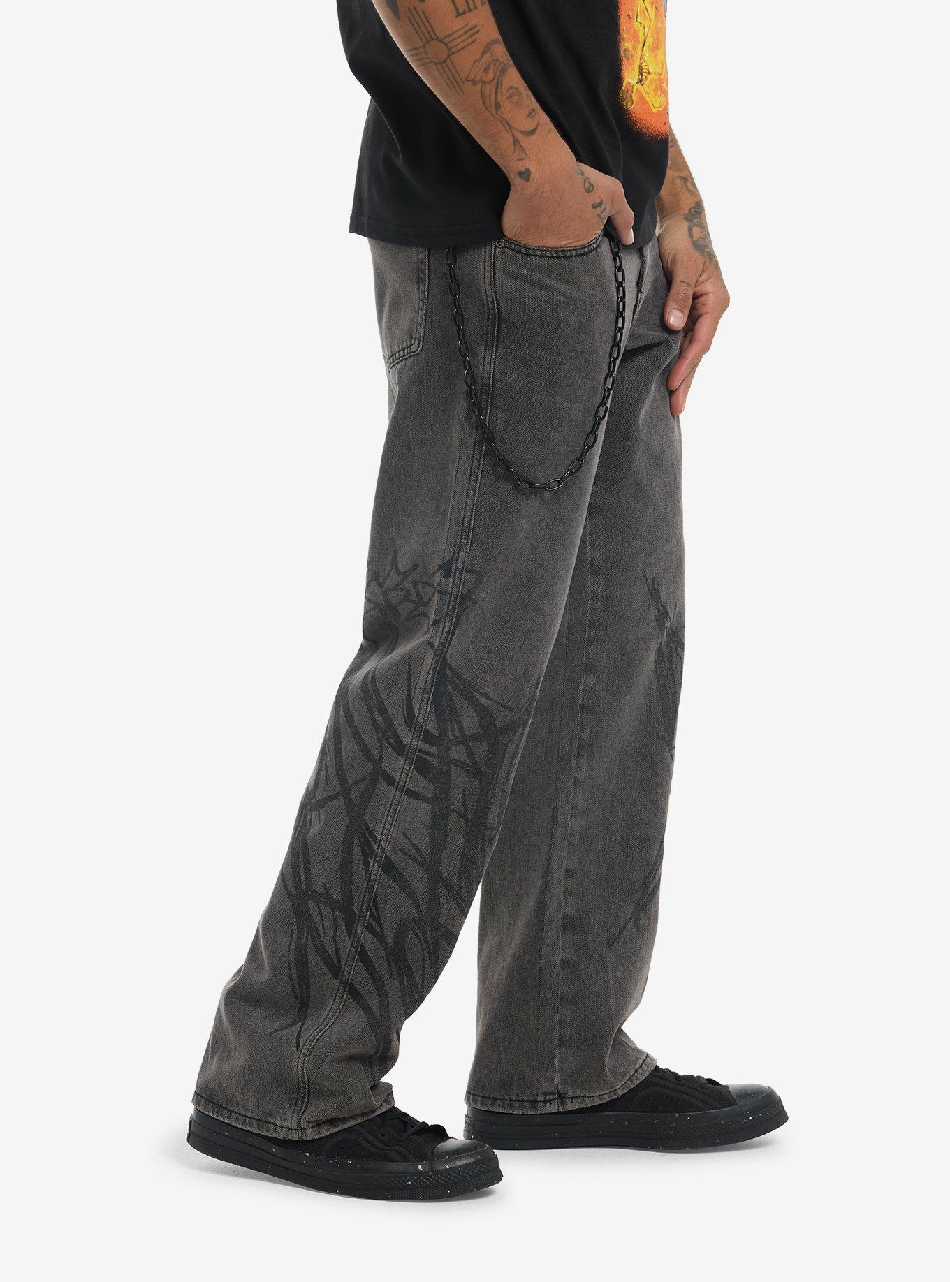 Grey Cyber Sigil Straight Leg Jeans, GREY, alternate