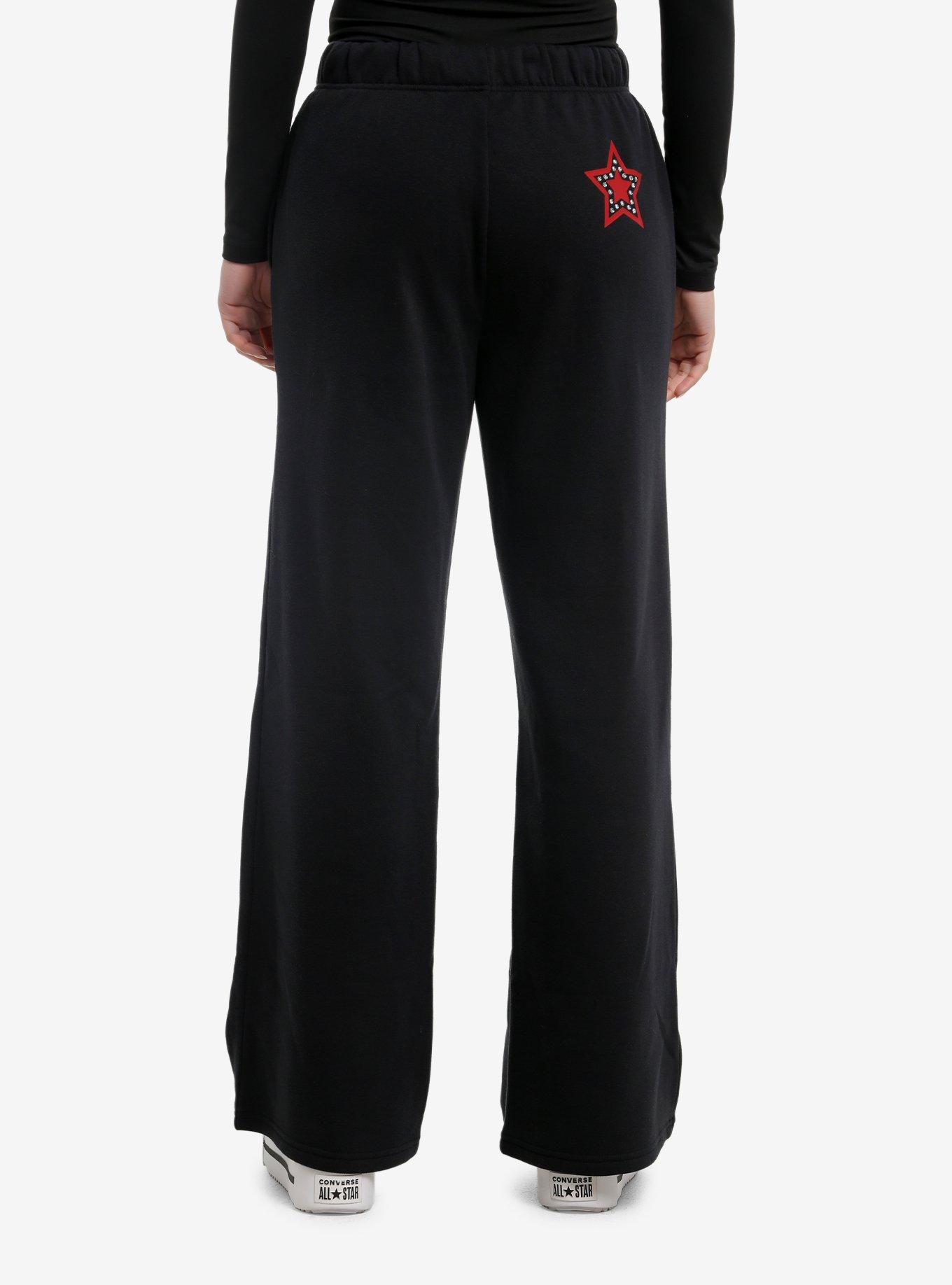 Black & Red Rhinestone Star Wide Leg Lounge Pants, , hi-res
