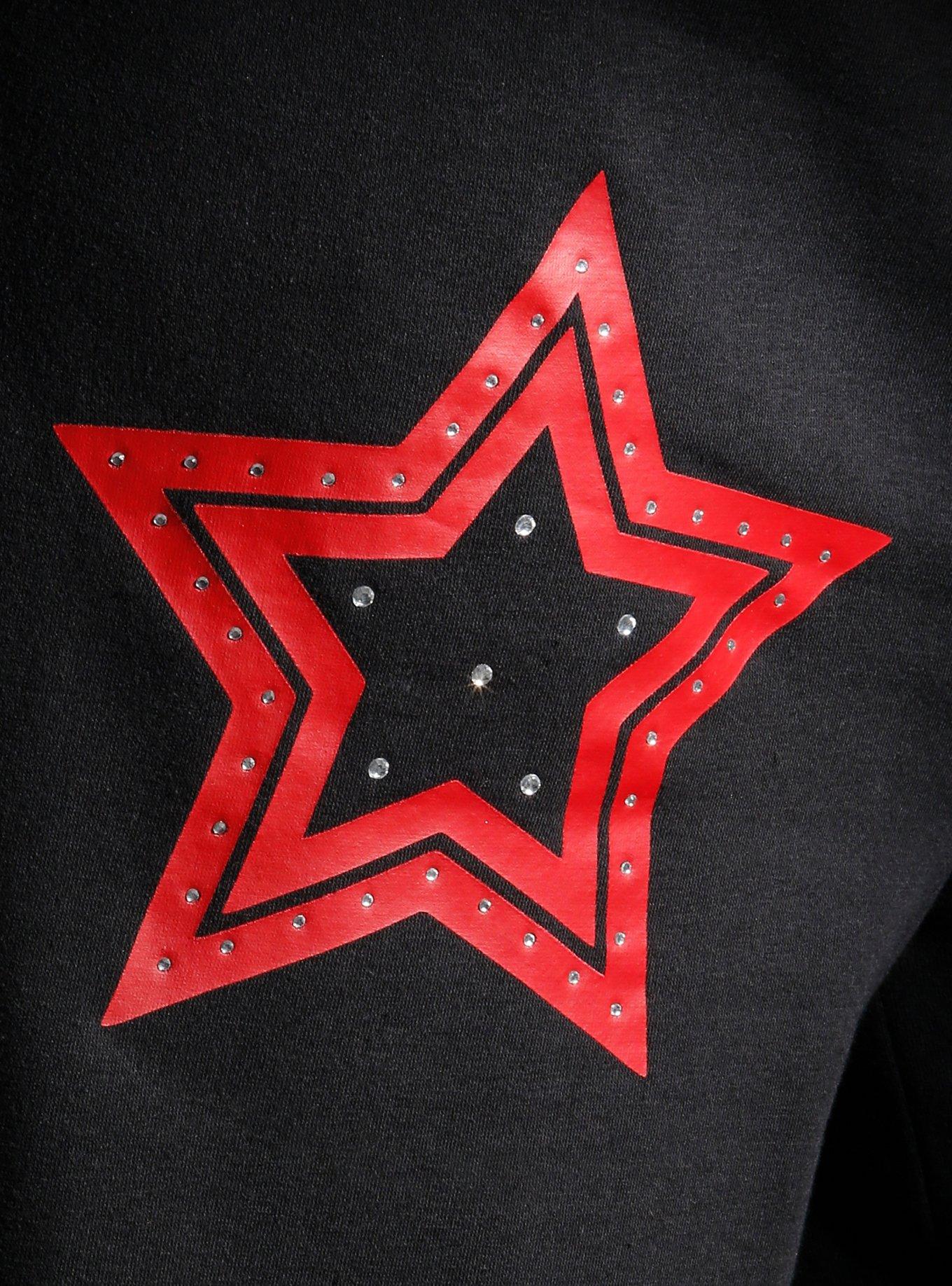 Black & Red Rhinestone Star Wide Leg Lounge Pants Plus Size, MULTI, alternate