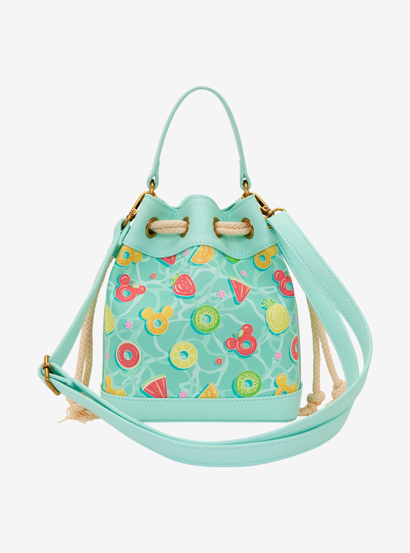 Loungefly Disney Mickey & Minnie Fruit Pool Floats Allover Print Bucket Crossbody Bag, , alternate