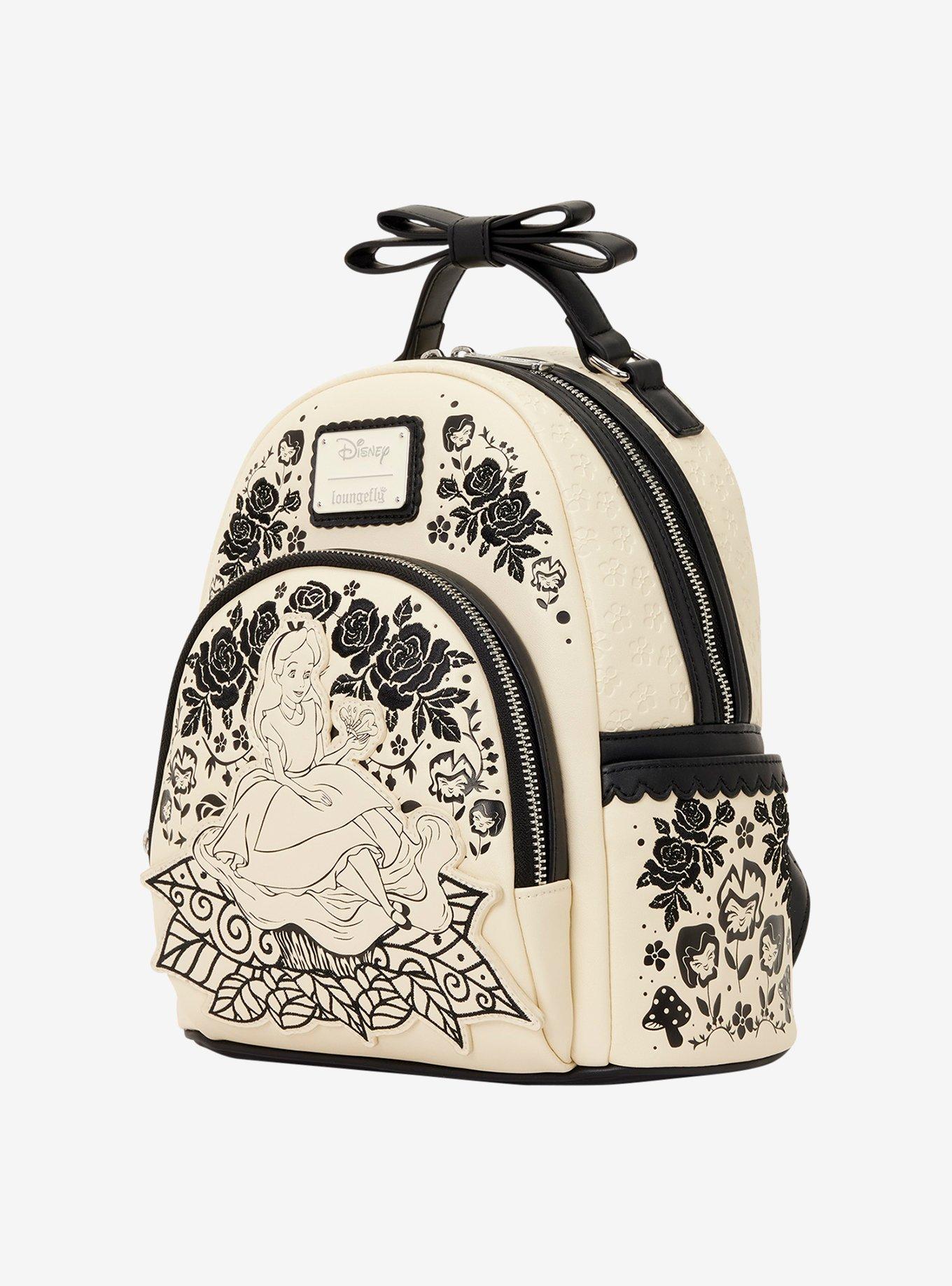 Loungefly Disney Alice in Wonderland Black & White Floral Mini Backpack, , hi-res